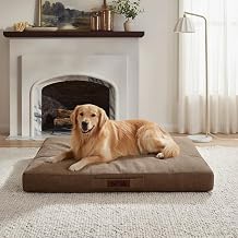 Sytopia 42 Inch Indestructible Dog Bed for Extra Large Dogs, Waterproof Chew Proof Orthopedic Pet Mat for Crate with Machinne Wshable Cover, Great for Indoor Outdoor Use, Brown