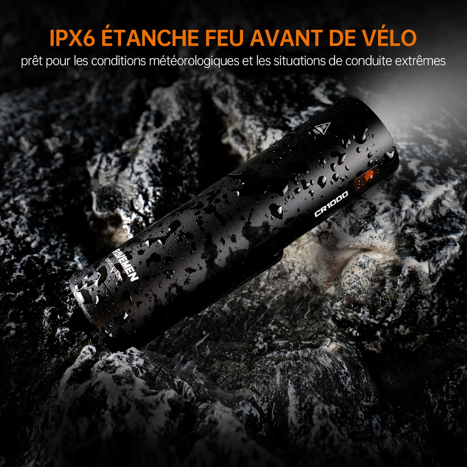 RAVEMEN CR1000 Phare Avant pour Vélo, 1000 Lumens Lentille Anti-éblouissement avec Faisceau en T Éclairage Avant Vélo,Conduite de Nuit, Bouton à Distance Filaire, Résistance à l'eau IPX6 USB-C