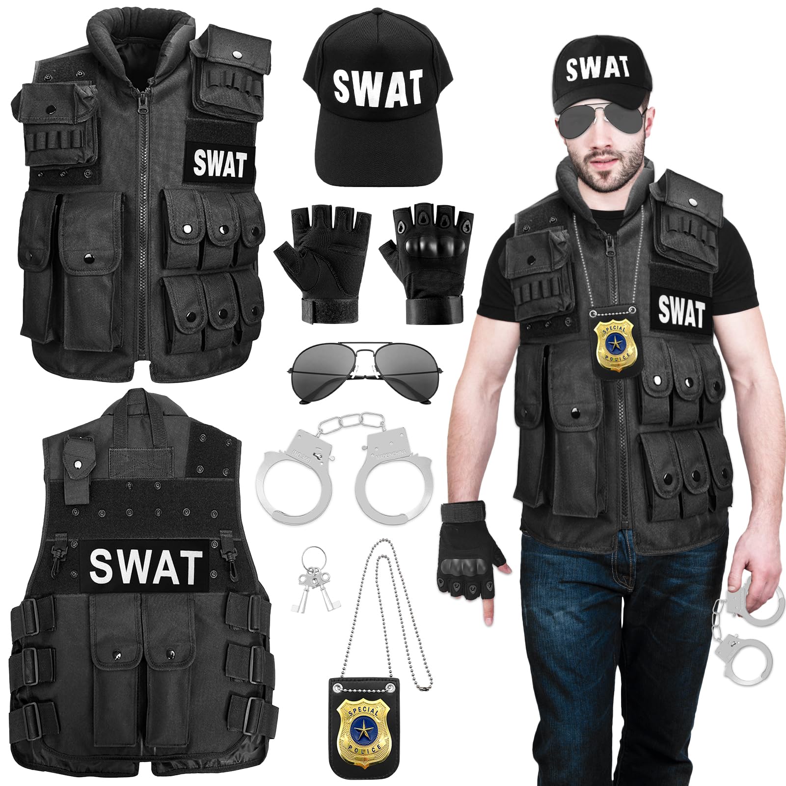 Gilet Par Balle Swat GreenYeah Deguisement SWAT Adulte Set, Gilet