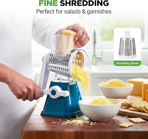 Miniatura 4 de Nutrichef Rallador y triturador de queso 3 en 1 Base de succión fuerte, mango giratorio con bloqueo de seguridad Incluye manivela y 3 cuchillas de