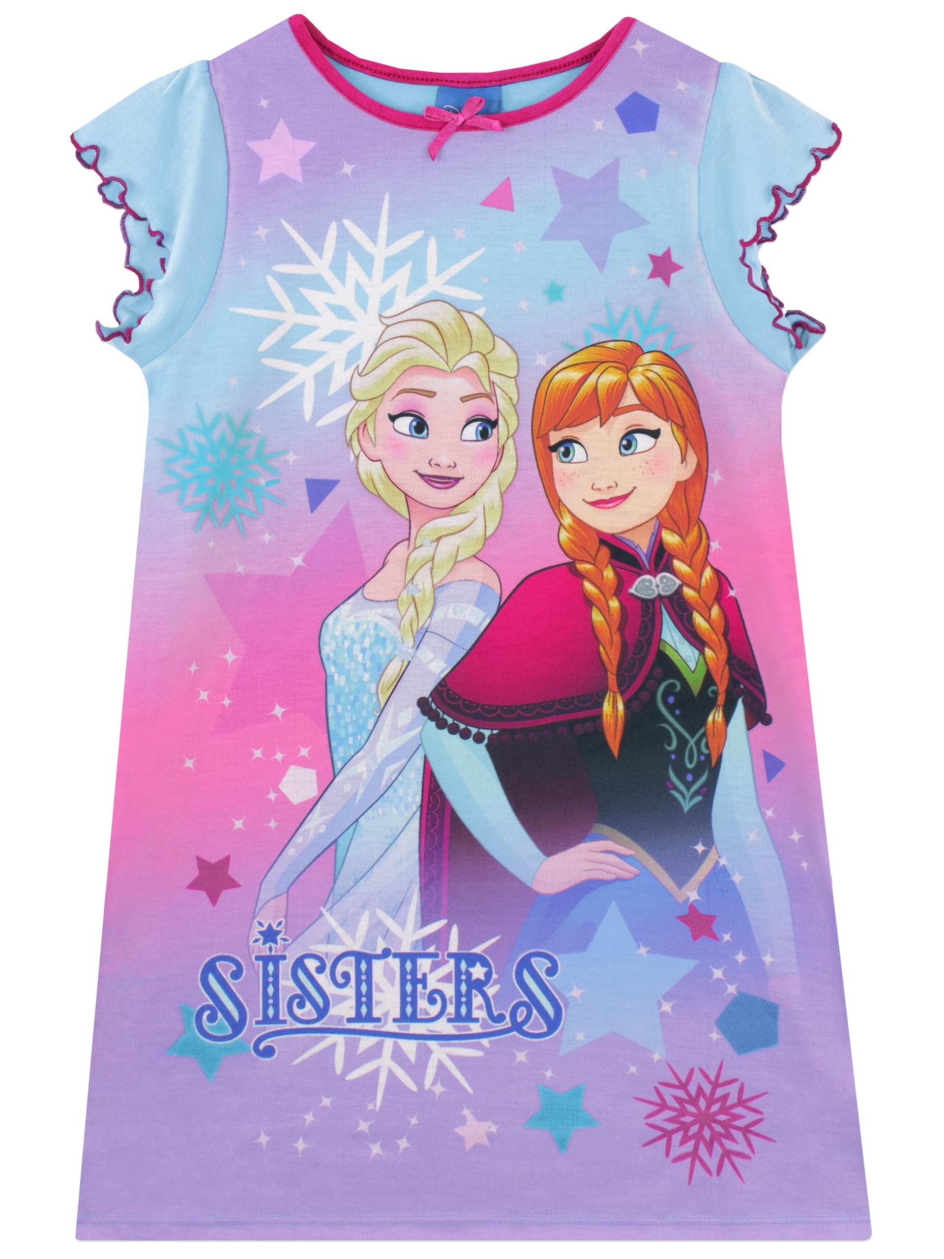 Disney Girls Anna And Elsa Frozen Nightdress Short Sleeve Kids Nightwear 7-8 Years