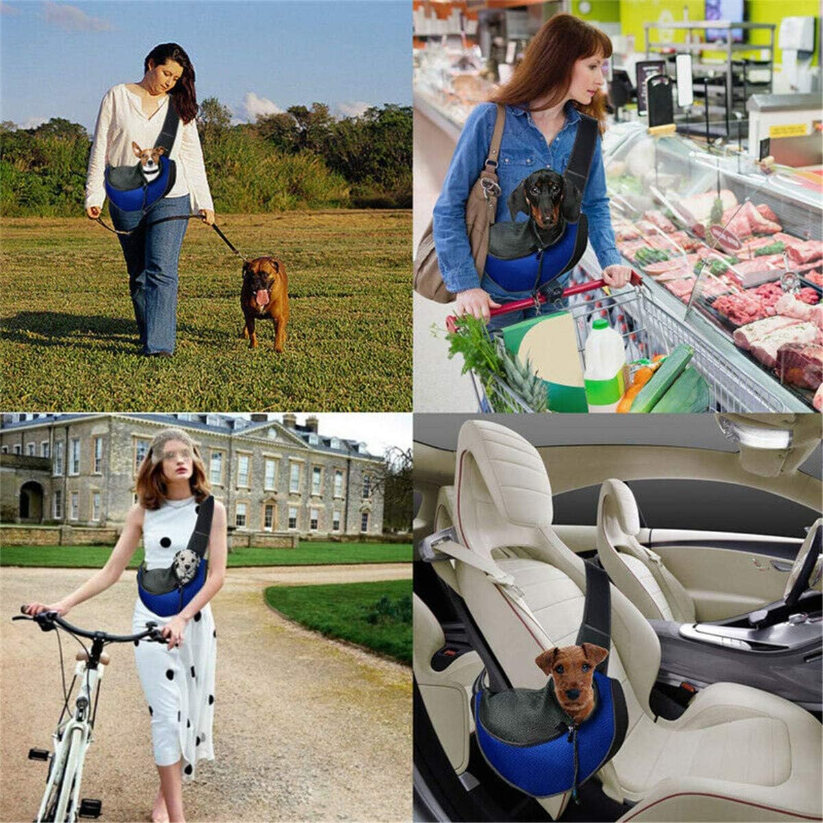 Pet Small Dog Cat Sling Carrier Bag Hands-Free Front Pouch Mesh Oxford Single Sling Shoulder Bag Comfort Outdoor Travel Handbag