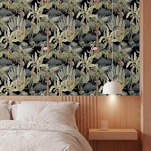 Miniatura 3 de AROMMO Papel tapiz moderno de selva salvaje, hojas de palmera tropical, autoadhesivo, extraíble, árbol, papel de contacto de vinilo para dormitorio,