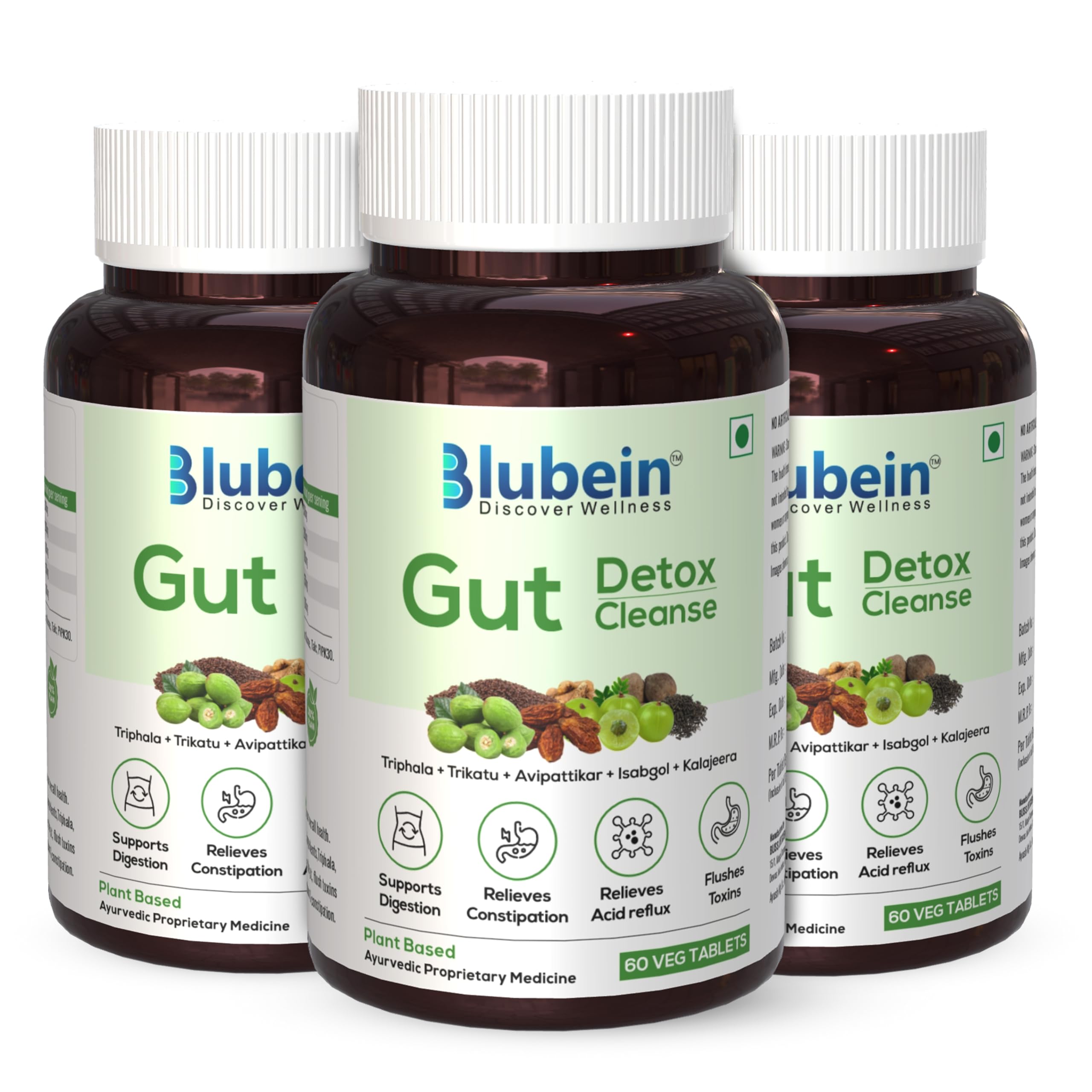 Blubein Gut Detox | Cleanse Plant-Based Tablets for Men & Women | Reduces Acidity, Constipation & Supports Digestion With Ayurvedic Herbs Enhances Gut Health | 60 Veg Tablets x Pack of 3 (B0CV39GMVB) Amazon Price History, Amazon Price Tracker