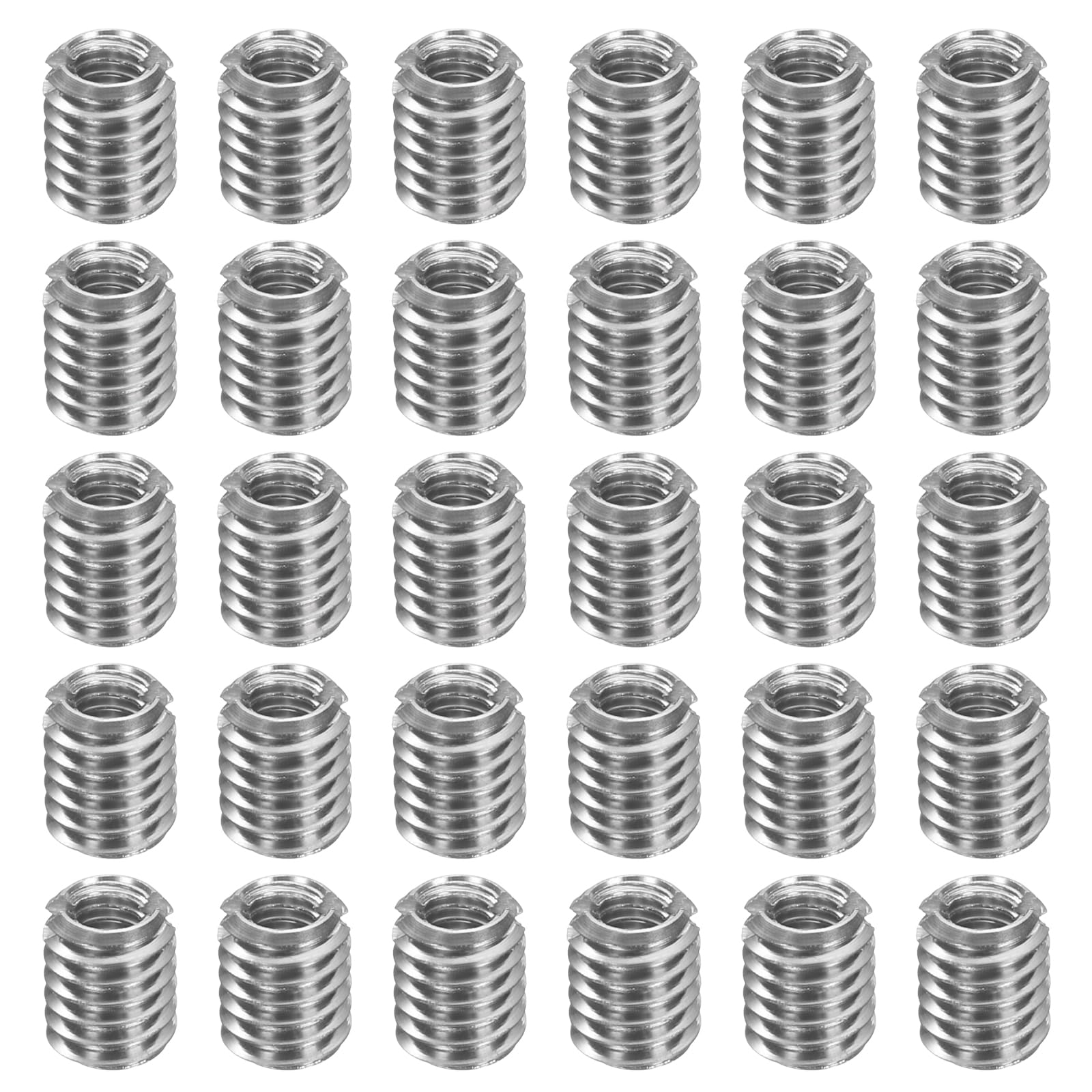 sourcing map 30Pcs Threaded Insert, Stainless Steel M2.5-0.45 Female to M4-0.7 Male Repair Nut 5mm Long Thread Adapters Sleeve Reducing Nut Thread Repair Screw for Hardwoods Softwoods