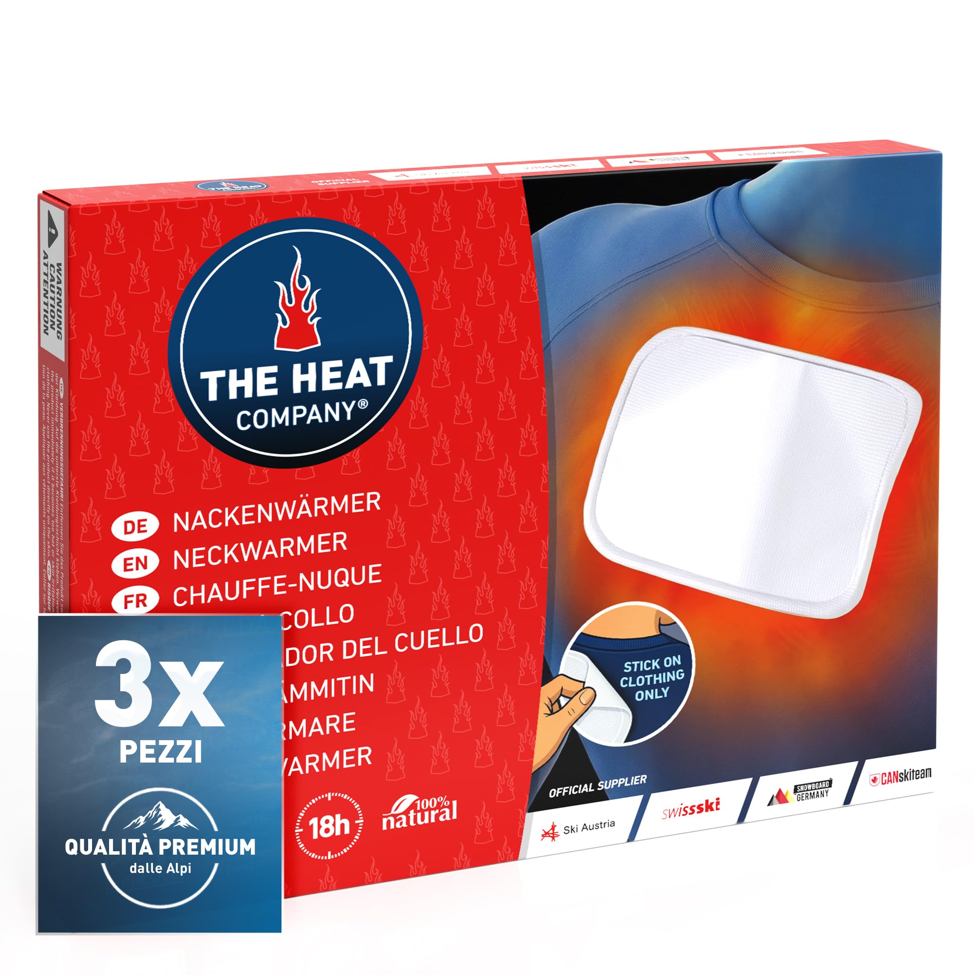 THE HEAT COMPANY Scalda-Collo - EXTRA CALDO - adesivo - Scaldacorpo - 18 ore di piacevole calore - pronti all'uso - autoriscaldante - puro naturale - 3 pezzi