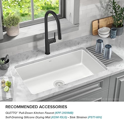 Miniatura 9 de KRAUS Pintura KE1US32GWH - Fregadero de cocina de acero esmaltado esmaltado de porcelana de 32 pulgadas, color blanco