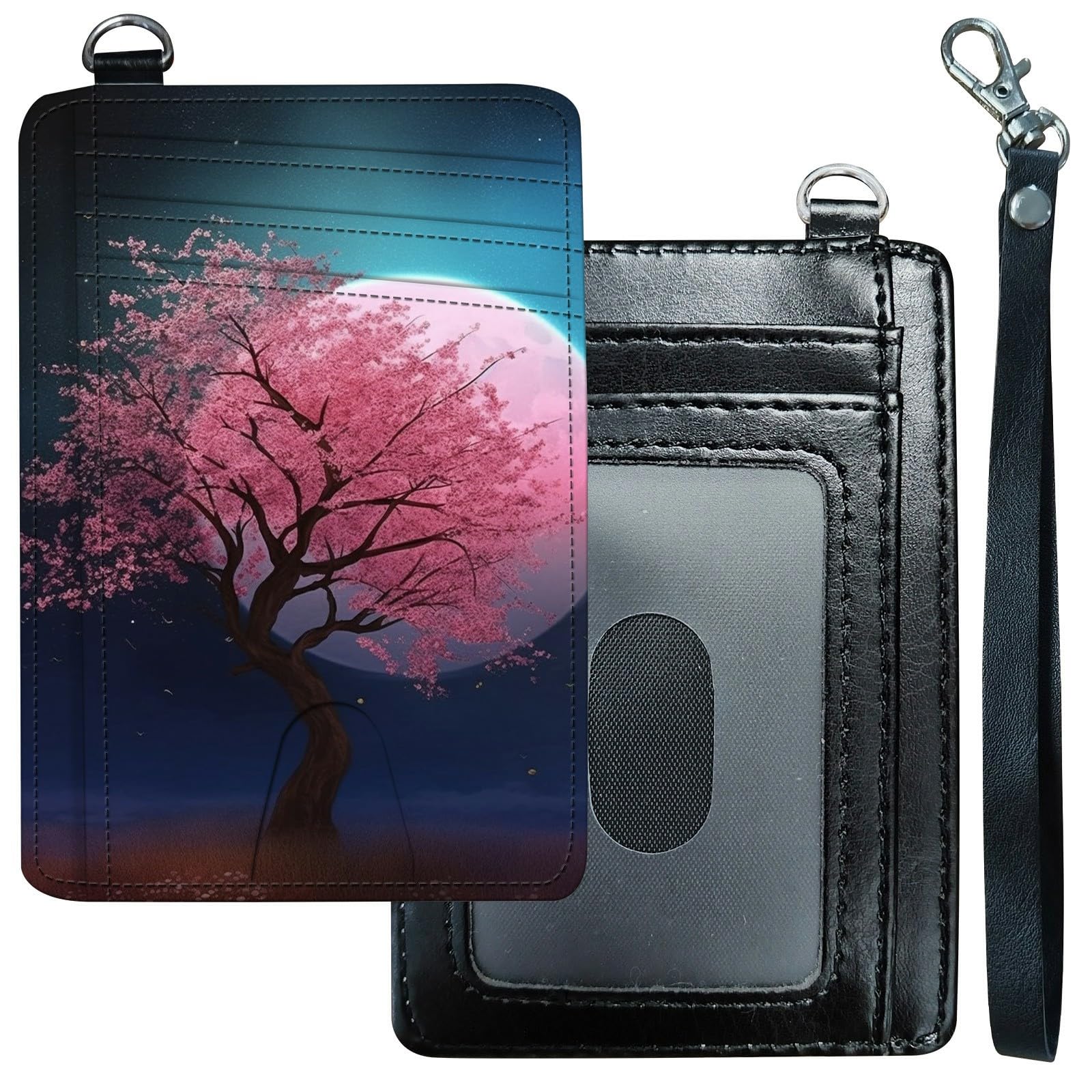 GFRGTFHYT Slim Minimalist Wallet for Men & Women [ Wrist Strap ] PU Leather RFID Blocking Front Pocket Credit Card Holder Small Wallets Card Cases with ID Window, Cherry Tree Pink