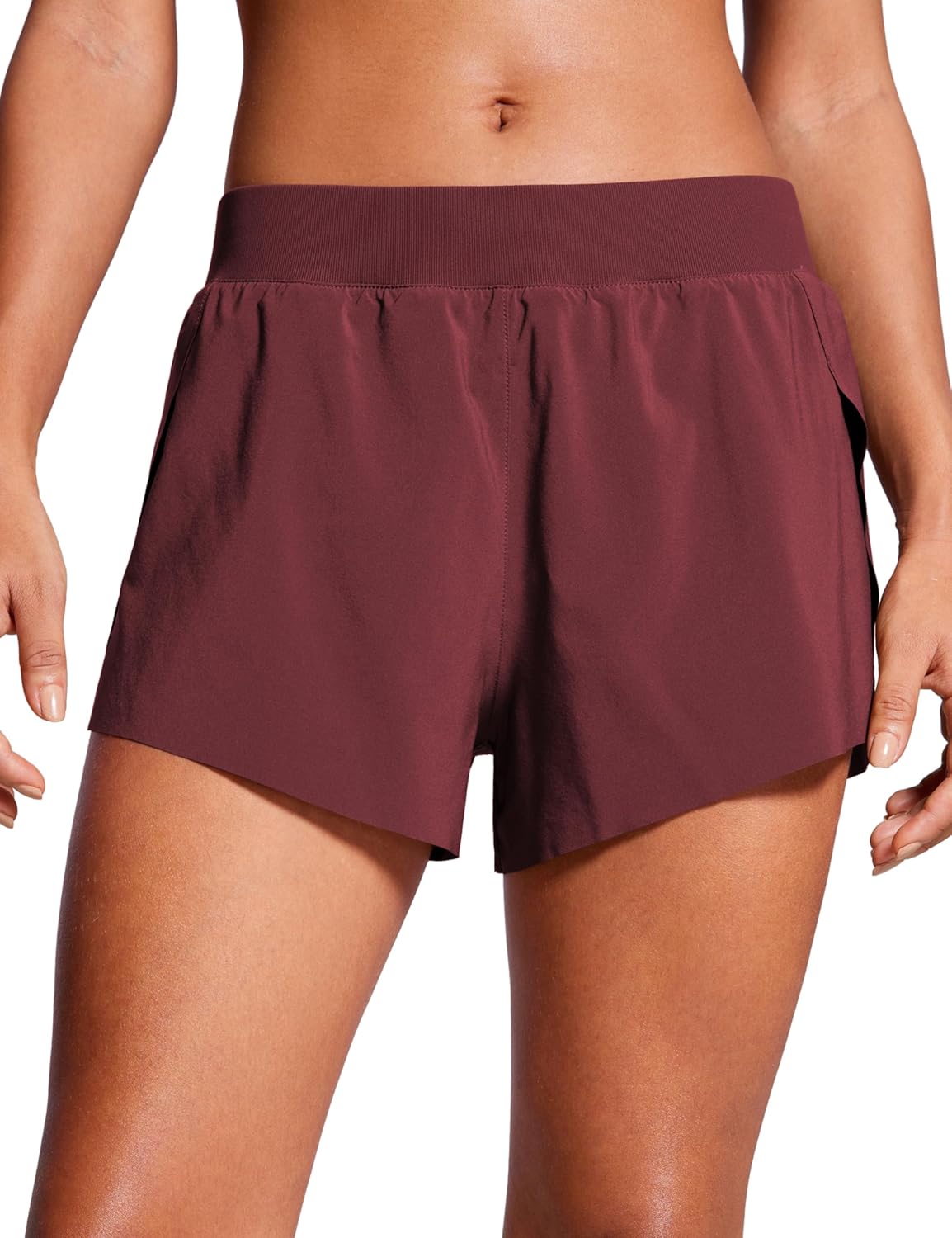CRZ YOGA Athletic Running Shorts for Women V Split Low Waisted Lightweight Gym Workout Athletic Shorts with Liner