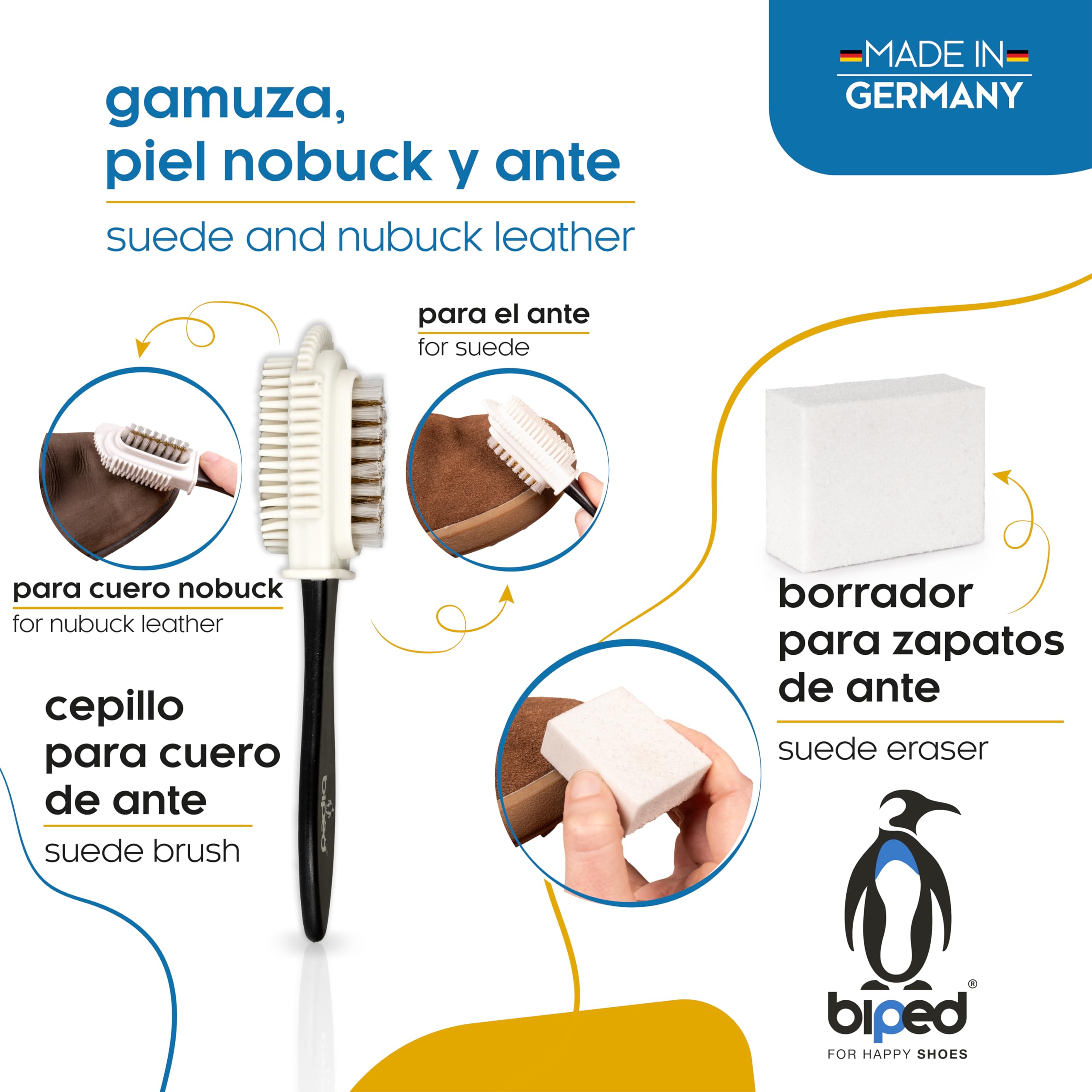 biped juego de cepillos para calzado Classic - Cepillos para calzado, para el cuidado de cuero liso y rugoso - Juego para limpieza del calzado con cepillos lustradores y cepillos para ante z2463