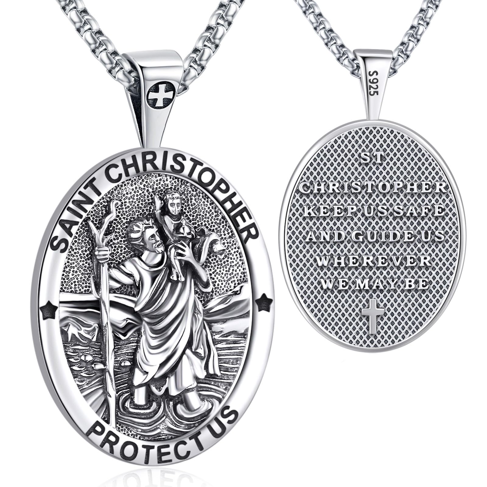 Eusense Saint Necklace Sterling Silver 925 Protection Jewelry for Men Women Patron St Medals Amulet Pendant