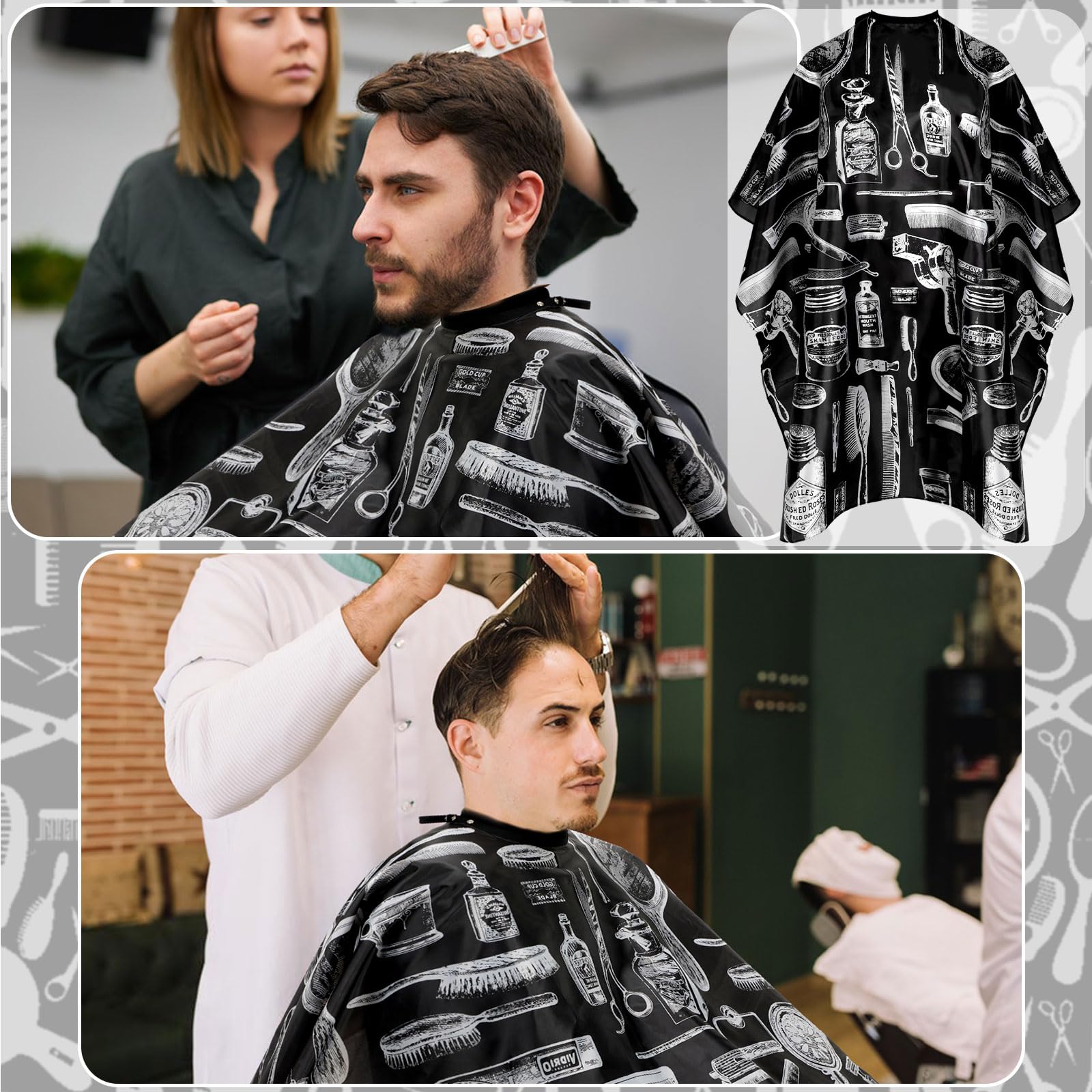 FEBSNOW Haarschneideumhang-Set, professioneller Friseurumhang mit Staubwedelbürste für Erwachsene, wasserdicht, Friseursalon-Umhang mit verstellbarem Verschluss, Schnappverschluss, 100 x 144 cm,