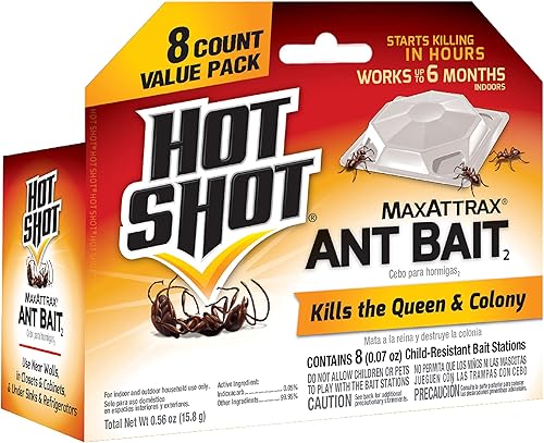Hot Shot Cebo para hormigas, mata a la reina y la colonia, funciona durante 6 meses, paquete de 1, 8 unidades