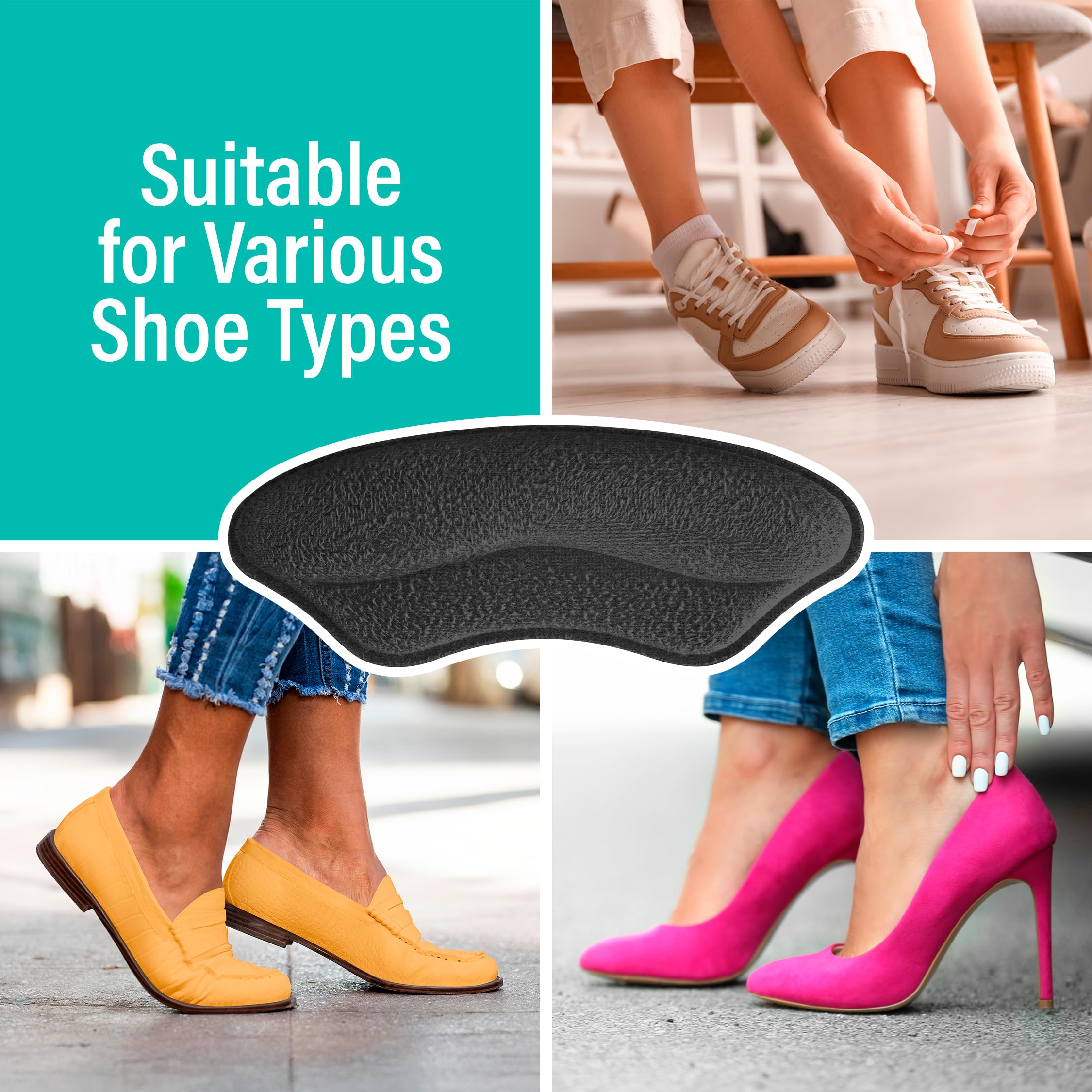 Comfwalk Almohadillas de agarre para el talón, 4 pares, autoadhesivas, inserciones de zapatos para zapatos sueltos, ajuste cómodo, prevención de ampollas, comodidad del talón para hombres y mujeres