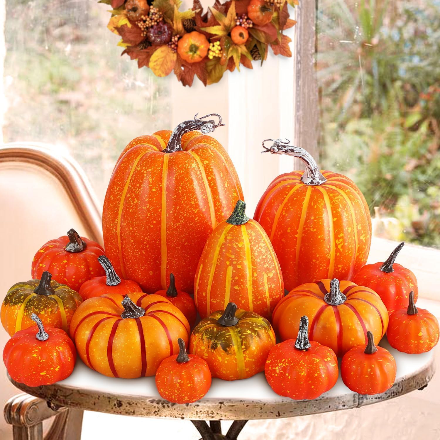 Photo 1 of Ywlake 16pc Artificial Pumpkins Assorted Sizes
