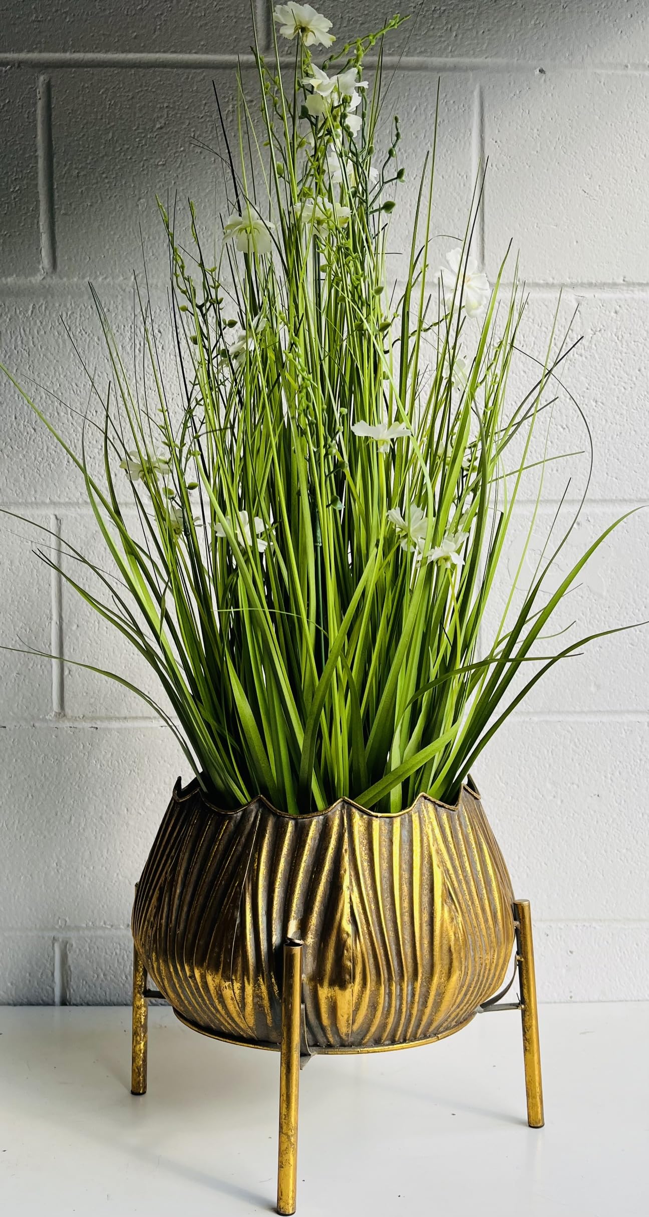 My Square Mile Gold Plant Pot, Indoor Vintage Planter With Legs, Cachepot 31cms Wide 30cms Height