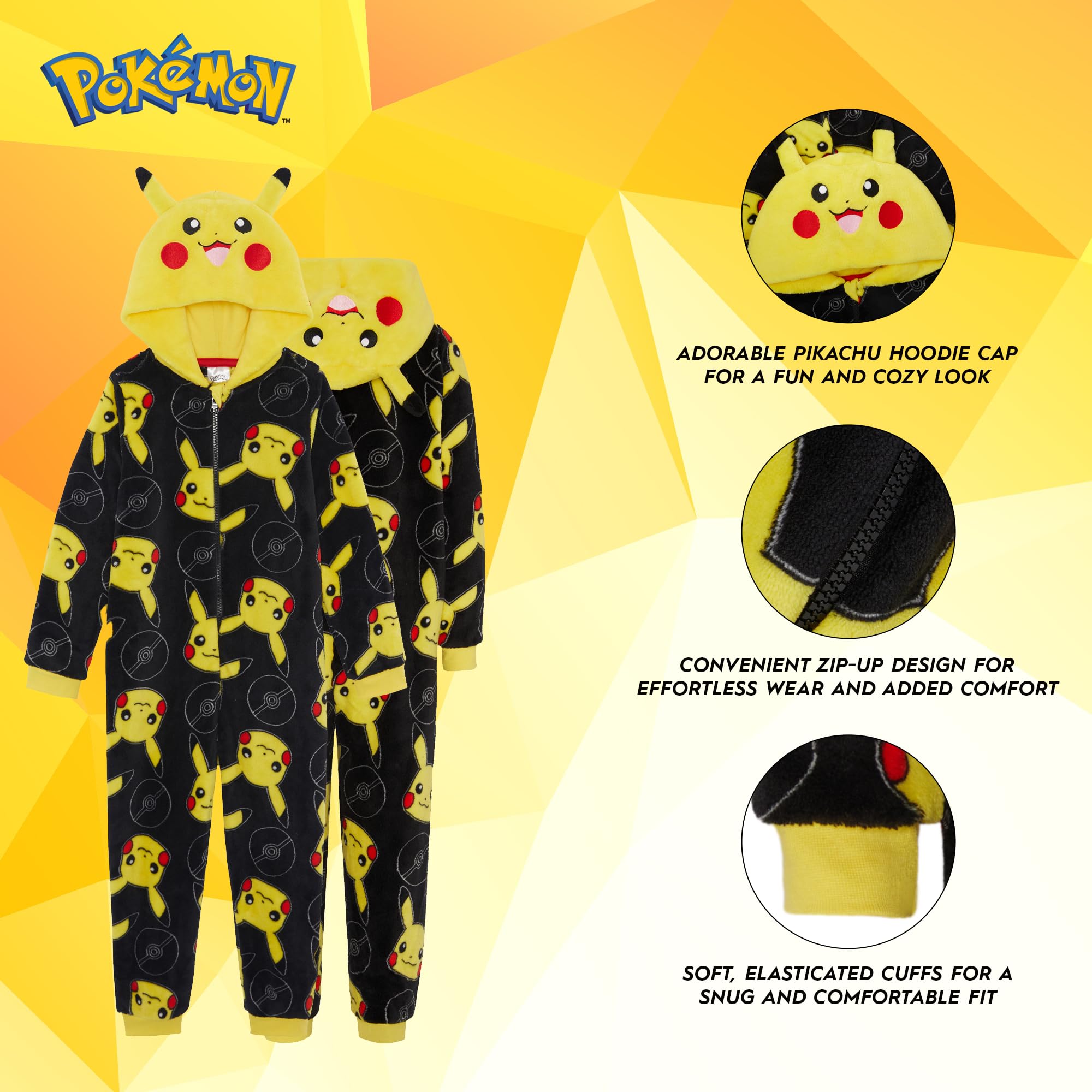 Pokémon Mono con Capucha para niños o niñas, Pijama Todo en uno, Pikachu, Charmander, Gengar, Squirtle, Snorlax o Eevee, Edad de 3 a 12 años