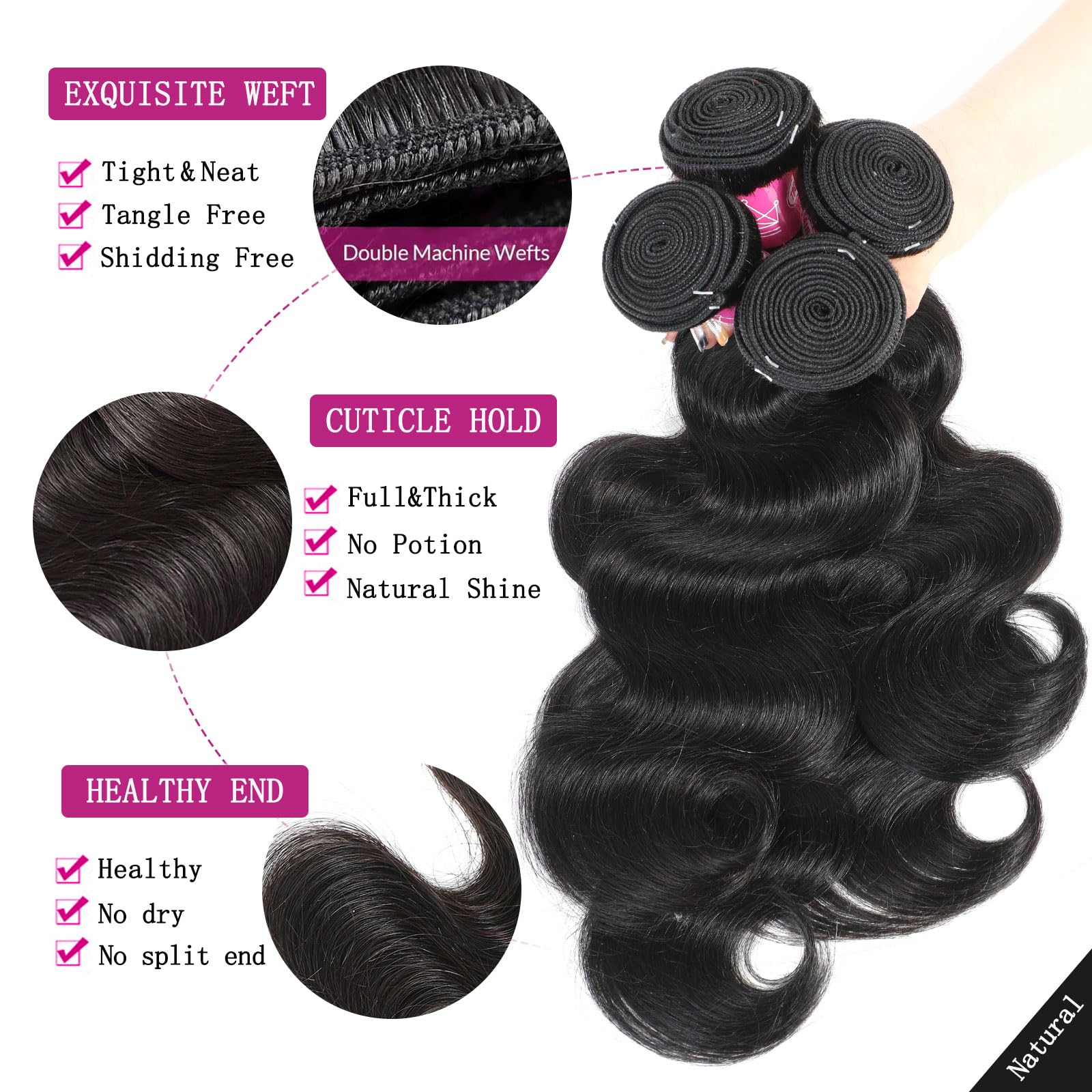 Human Hair Extensions 22-28 Inch Body Wave Bundles 100% Virgin Brazilian Amazon.com : Body Wave Bundles Human Hair 22-28 Inch  main image 3