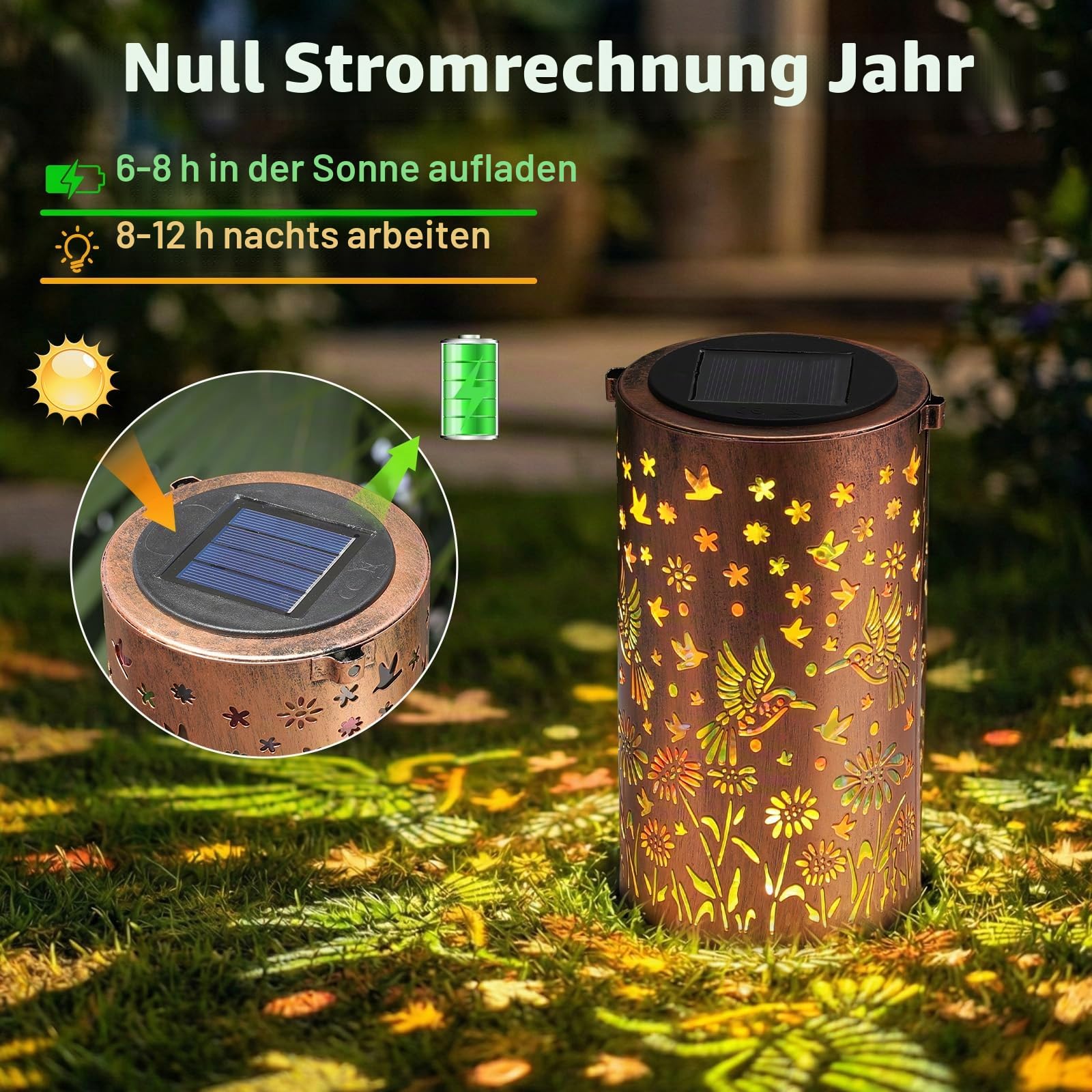 Bunte Solar Laternen im Freien wasserdichte Licht Kolibri Garten Dekor Geschenke für Frauen Mutter Oma hängende Solar Lichter Metall Dekoration draußen für Garten, Patio, Hinterhof, Veranda