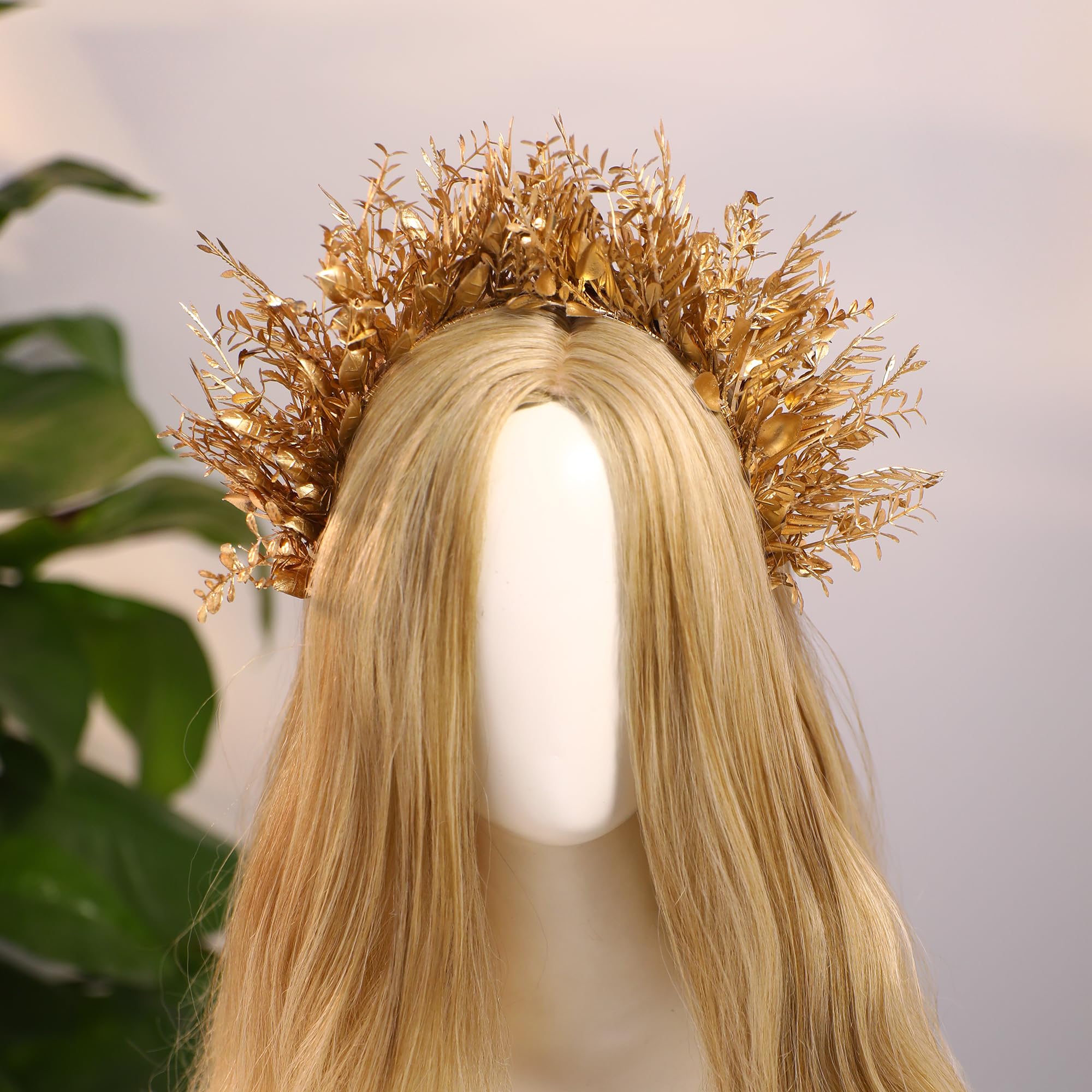 MOSTORY Gold Flower Halo Headband for Women Greek Goddess Crown for Renaissance Cosplay Halo Headpiece for Festival Party - Image 4
