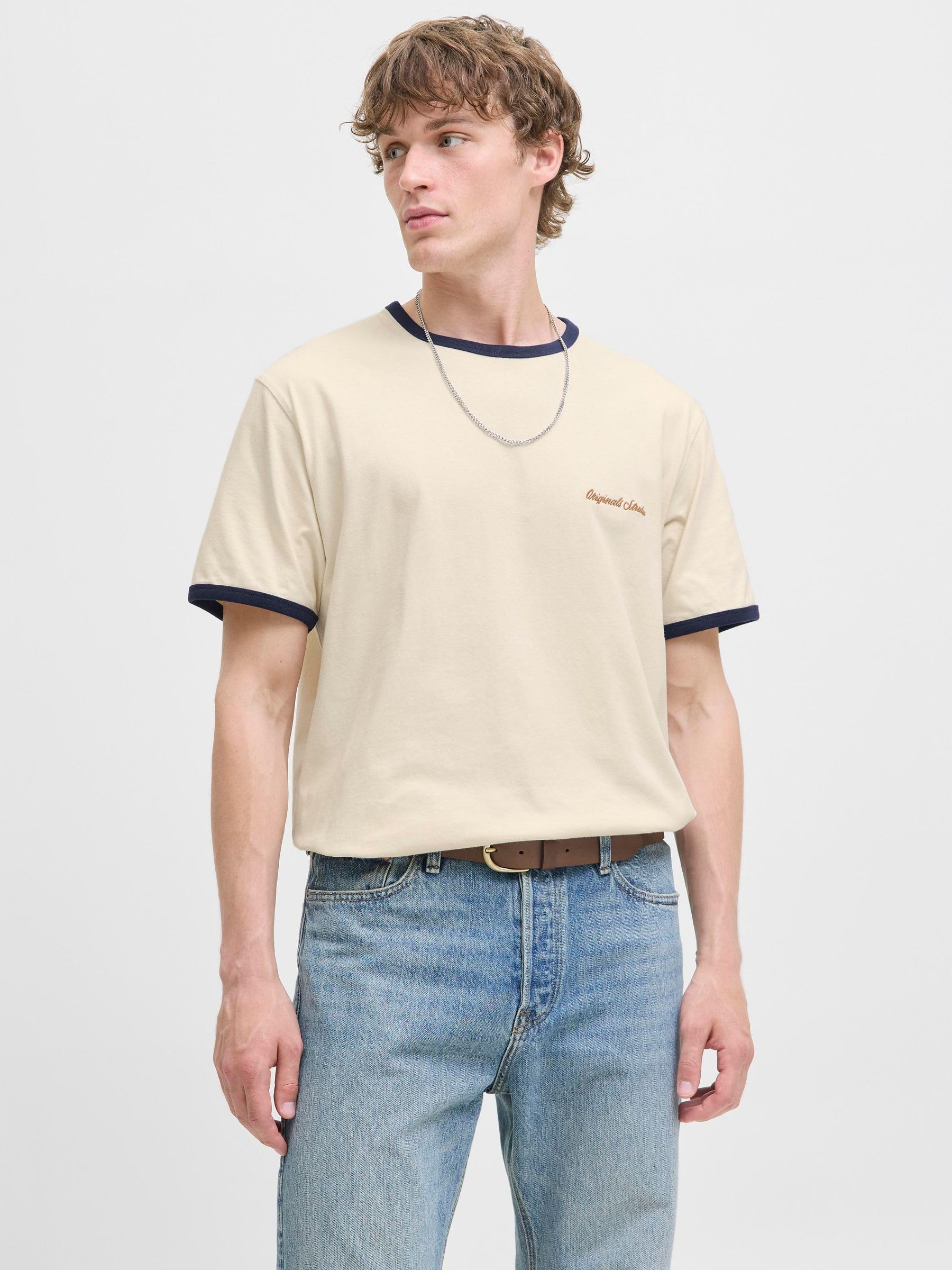 JACK & JONES Jornorrebro Ringer Tee SS Crew Neck, Antique White, L