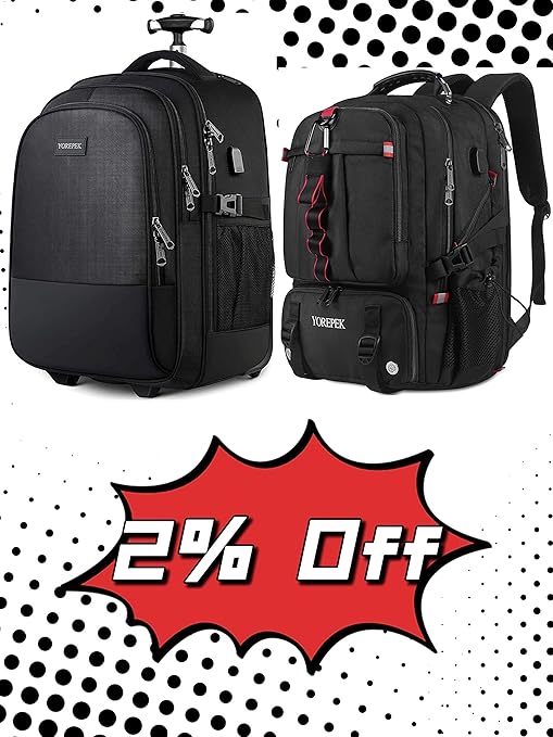 YOREPEK Rolling Backpack for Men Women Fits 15.6 Inch Laptop & Extra Large Travel