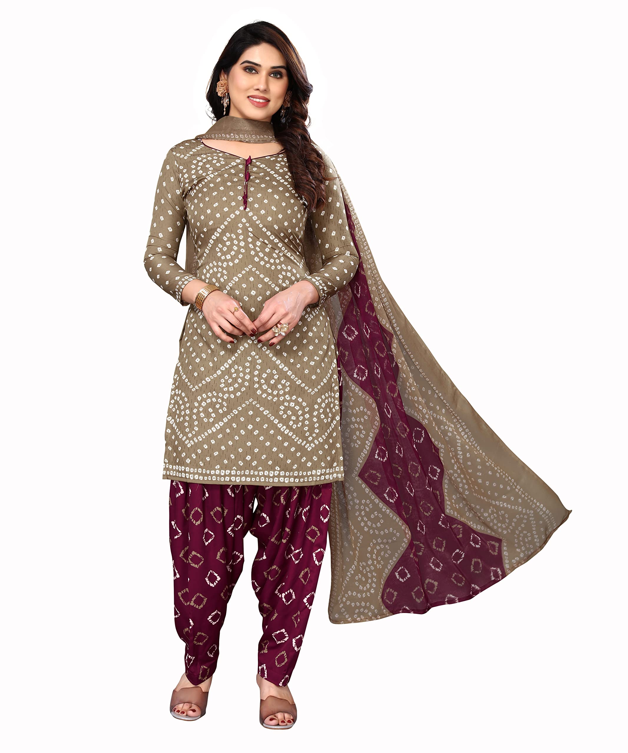 Women's Crepe Printed Unstitched Salwar Suit Dress Material With Dupatta(NEW-HIRAL BANDHANI)