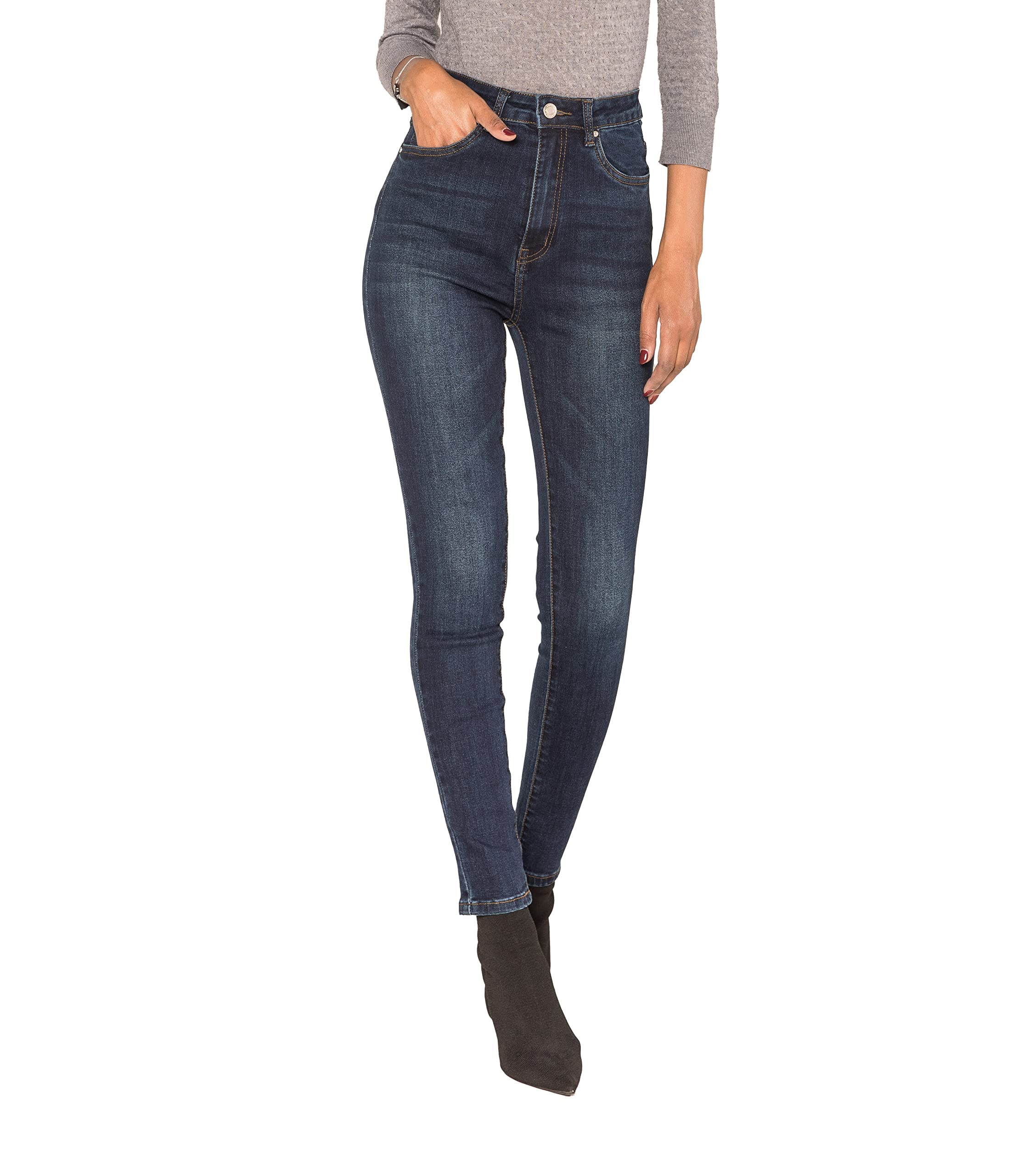 Nina Carter P190 Damen Skinny Fit Jeanshosen Extra HIGH Waist Jeans Used-Look