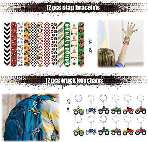 Miniatura 8 de XIPEGPA Juego de recuerdos de fiesta de autos de carreras, llaveros, pulseras de bricolaje, calcomanías para pajitas, bolsas de automóvil para