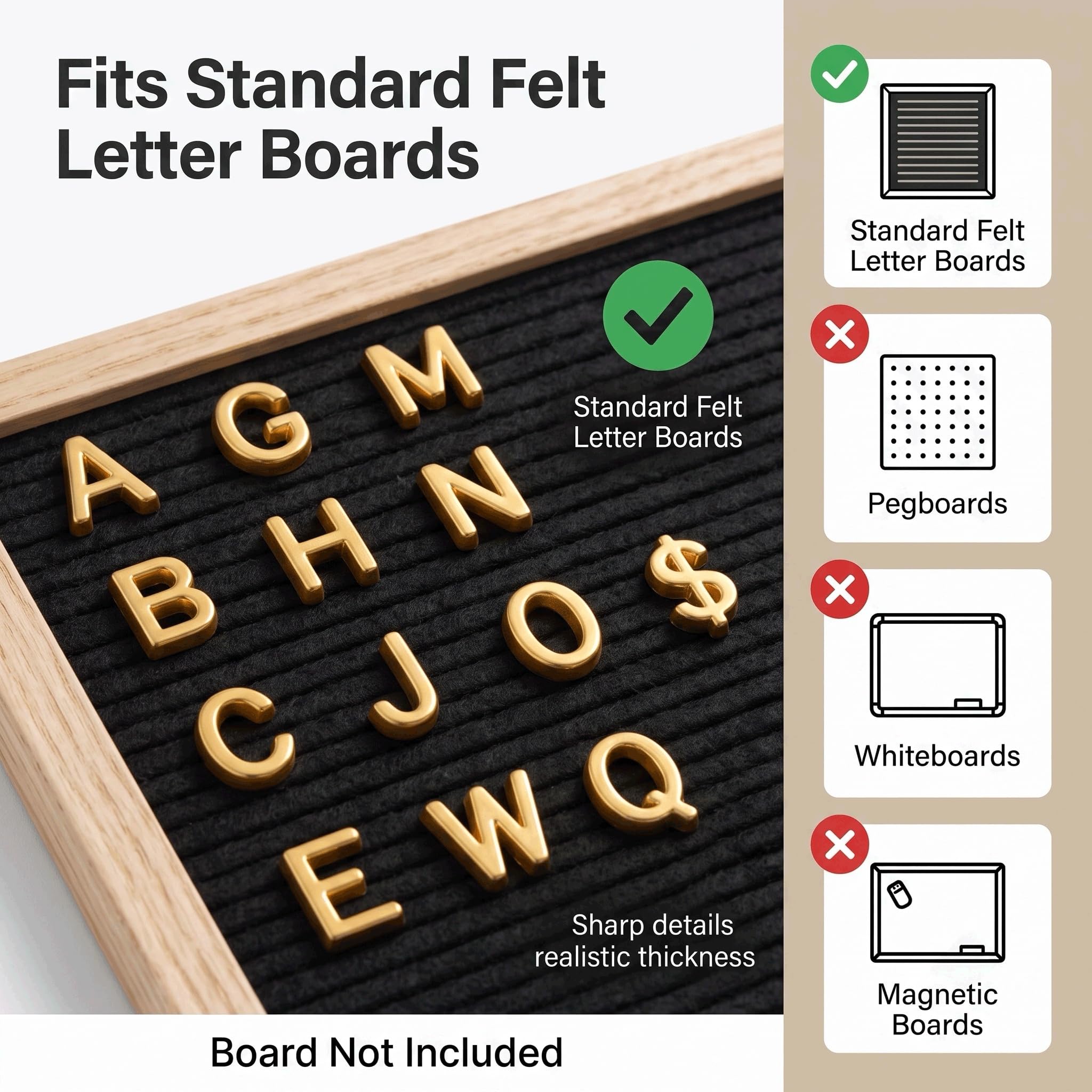 Letras de fieltro (doradas, 3/4 pulgadas)