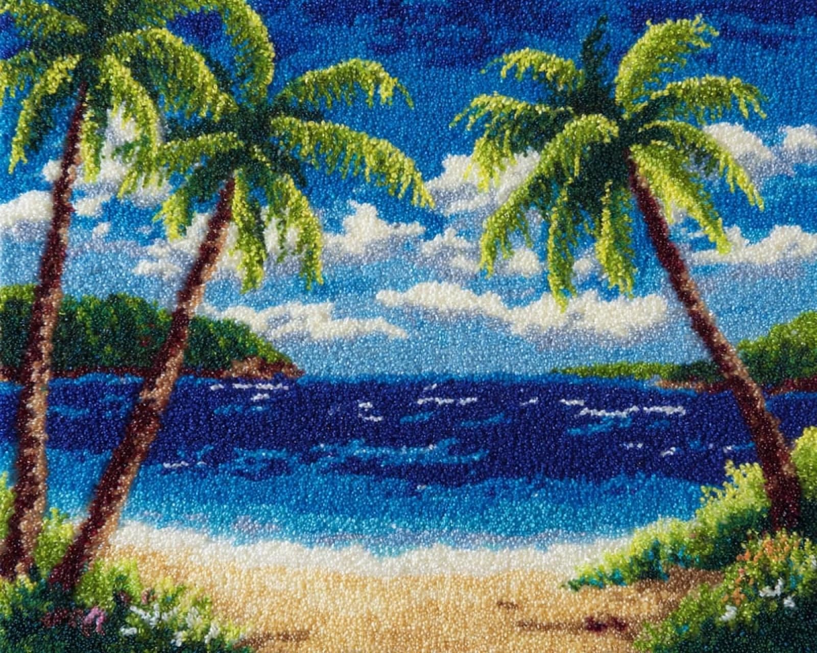 Wallphantom 003 Latch Hook Rug Kit For Adults,Wave Landscape,Printed Canvas Crochet Yarn Floor Mat Embroidery Diy Hook And Latch Kit Carpet For Christmas Decoration,52X38cm