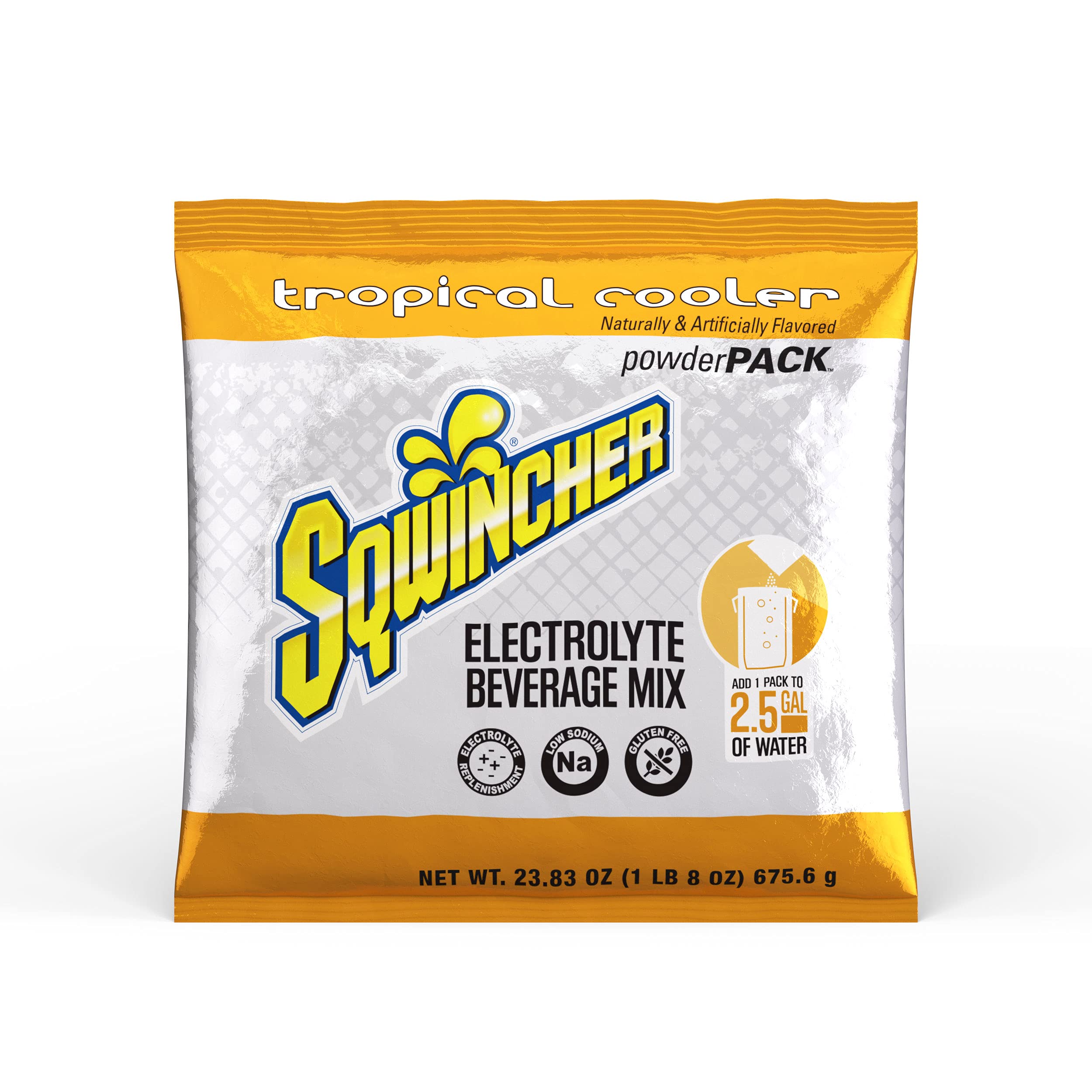 Sqwincher Powder Pack, Tropical Cooler Flavor Electrolyte Drink Concentrate, 23.83 oz Packet (Pack of 32)