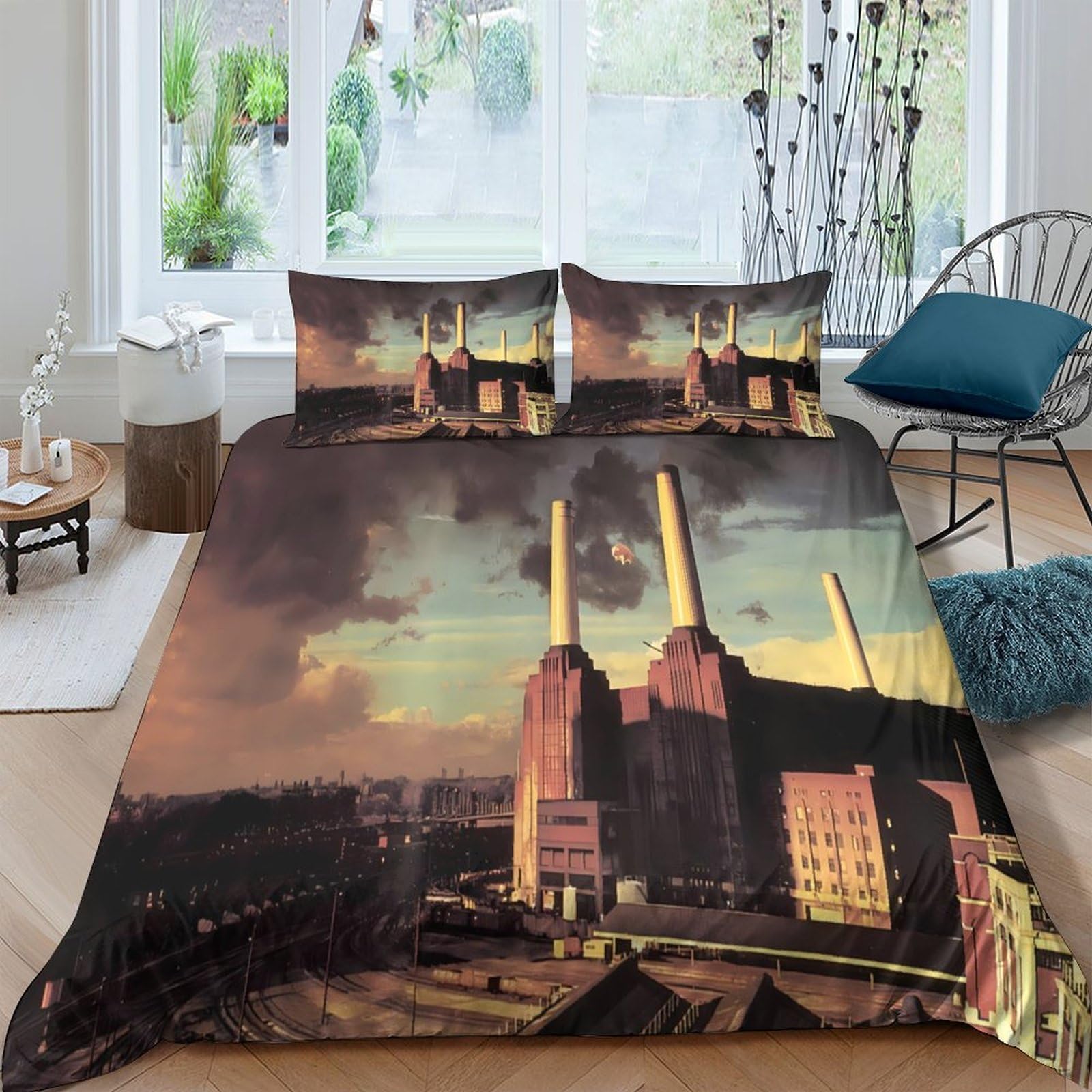 Ctjqhvkz Style-9 3D Printed Industrial Cityscape Fitted Sheet Microfiber Soft Urban Sunset Mattress Cover For Bedroom Decor Single（135X200cm）