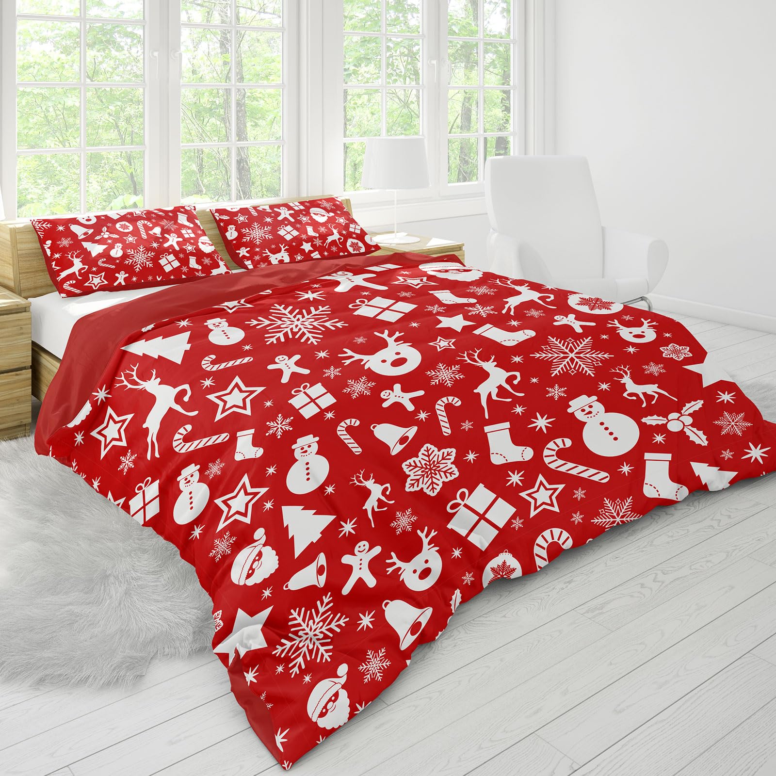 UGZDEA Christmas Bedding Set 220x240cm, 3D Christma Bedding Set including 2 Pillowcases, Father Christmas, Christma Tree - Image 2