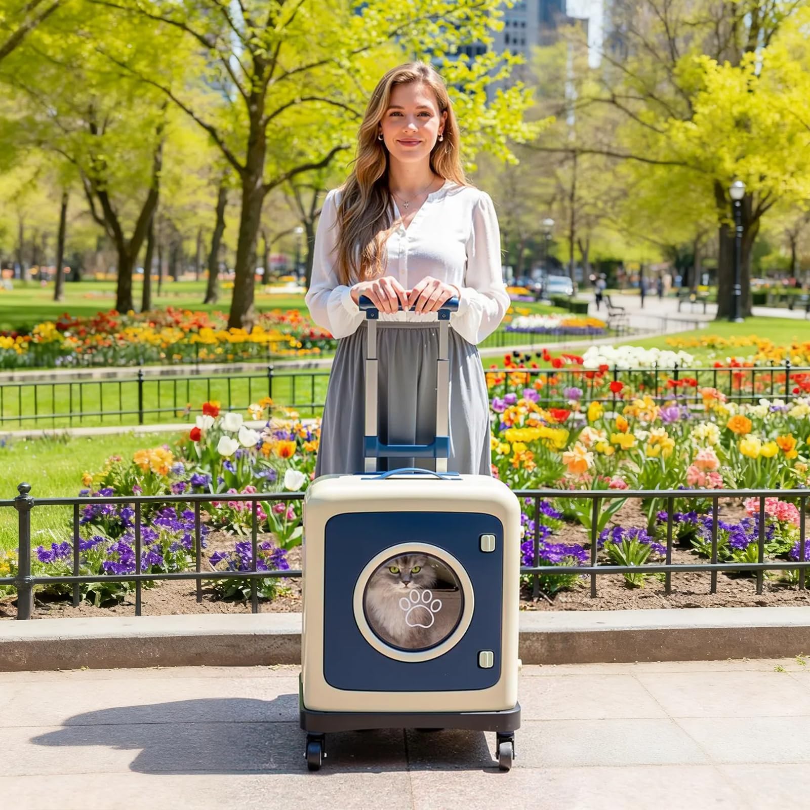 Galatée Cochecito para Mascotas, Mochila para Perros con Ruedas Rodantes, Bolsa Plegable para Perros para Viajar, Acampar Al Aire Libre, Bolsa para Mascotas Aprobada por La Aerolínea(Azul)