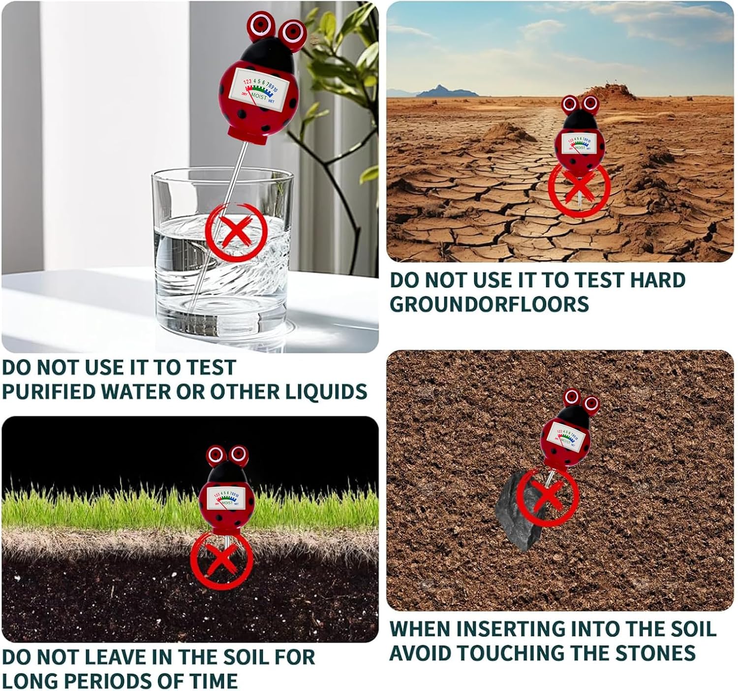 Soil Moisture Meter for House Plants, Hygrometer Moisture Sensor Soil Test Kit, Plant Water Meter for Farm, Lawn Indoor & Outdoor Use, Gardening Gifts for Plant Care (RED)