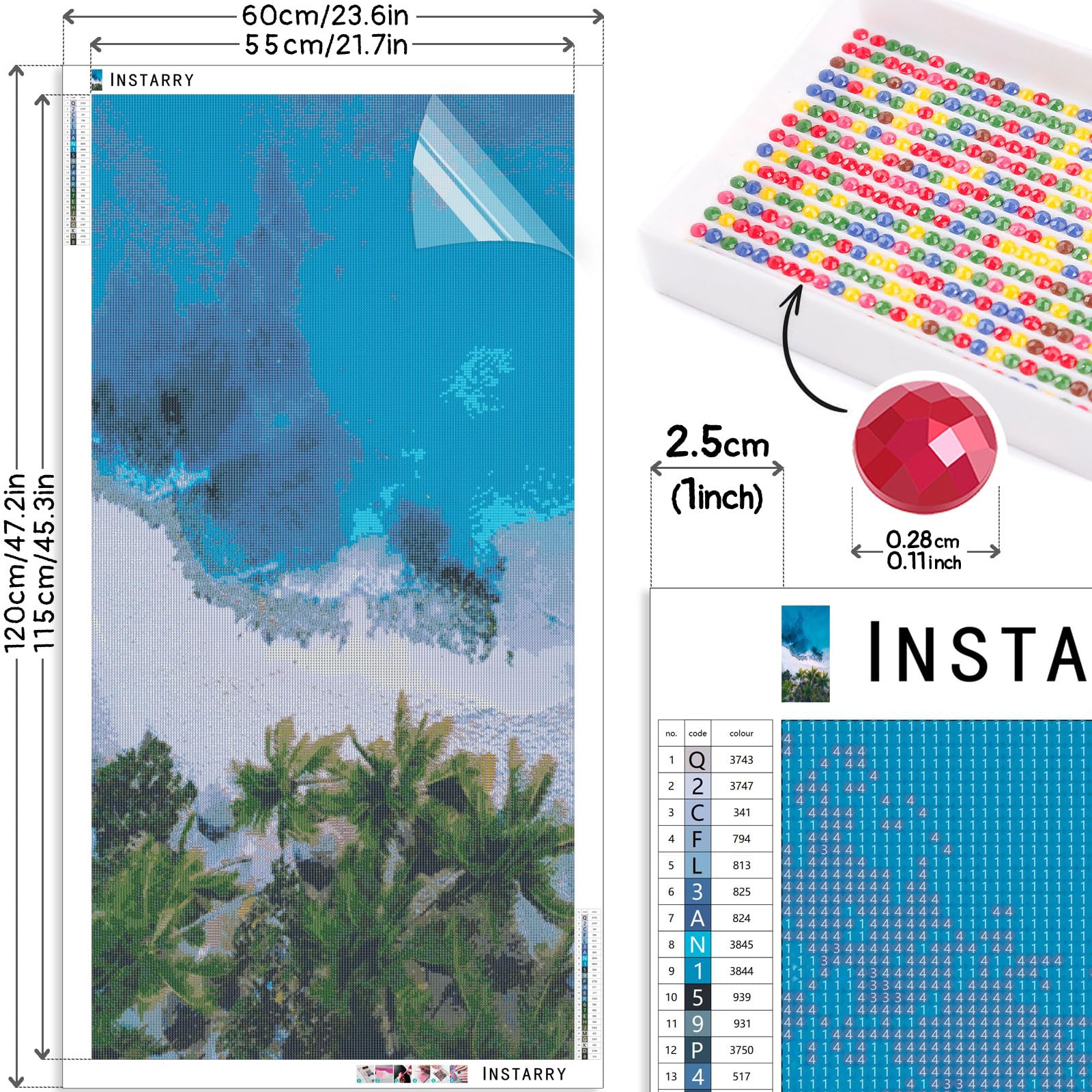 Instarry 5D Diamond Painting Kit Foresta Della Spiaggia dell'Oceano Decorazione per Casa e Pareti 120x60 cm
