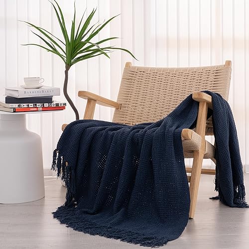 Miniatura 6 de RECYCO Manta de felpilla para sofá, acogedora manta de punto con borlas, manta tejida suave, manta de punto para cama, sofá, silla, 50 x 60