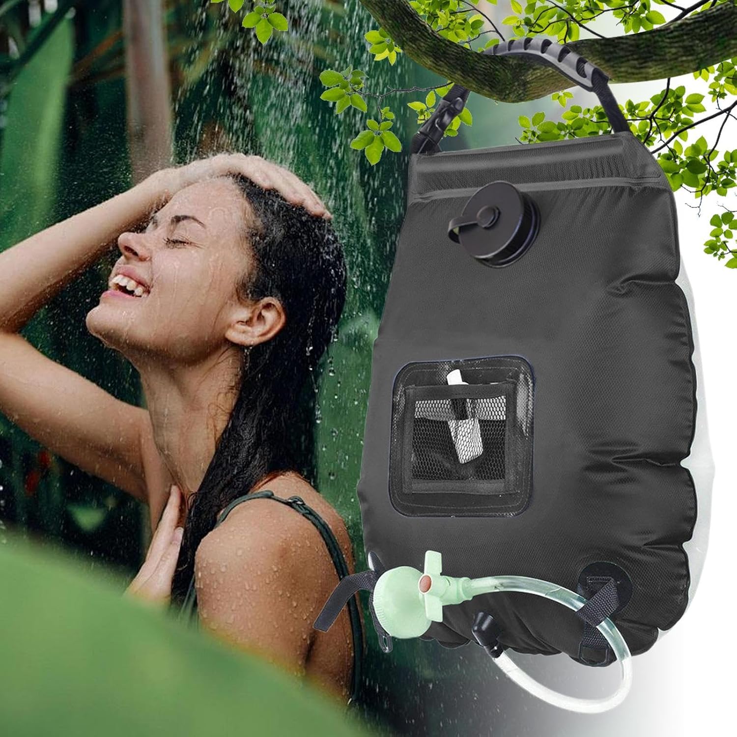 Camping Shower Bag - Mobile Outdoor Shower for Backpackers | Sturdy Water Container with Hose Spray Head, Easy Setup Solution for Travel Hiking and Picnic Use 18.3 x 20in