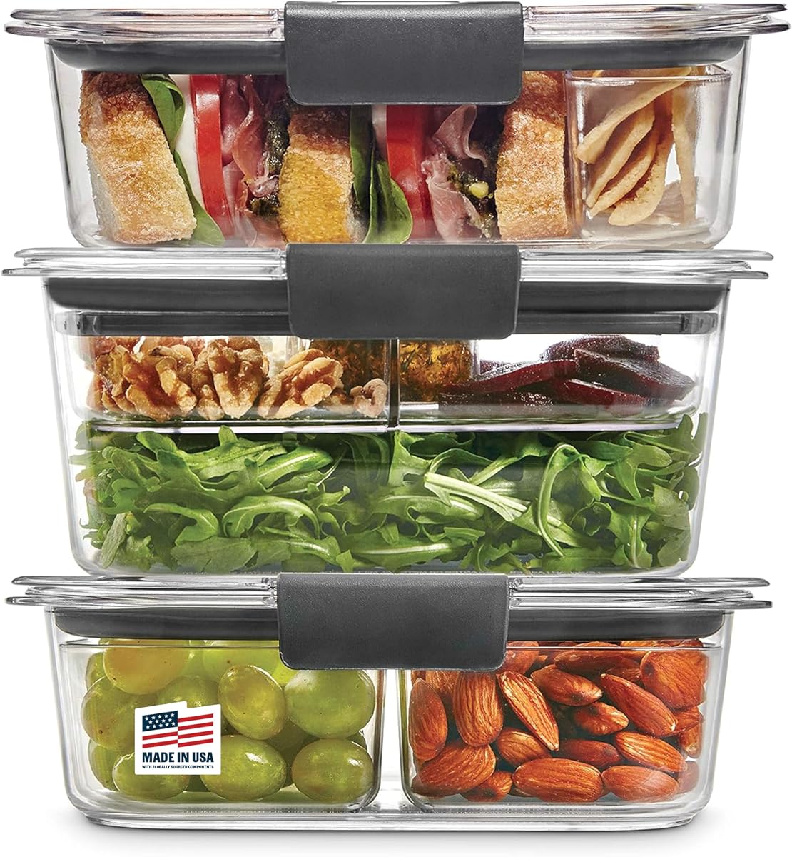 Brilliance BPA-Free 3 Set Food Storage Containers with Lids, Removable Trays, Airtight, Leak-Proof, Ideal for Meal Prep, Lunch, and Leftovers