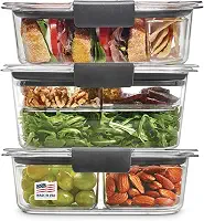 Recipientes Rubbermaid de plástico à prova de vazamento Brilliance para armazenamento de alimentos com tampas | Kit de almoço sanduíche e salada, transparente
