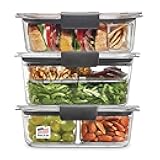 Rubbermaid Brilliance BPA-Free 3 Set Food Storage Containers with Lids, Removable Trays, Airtight, Leak-Proof, Ideal for Meal Prep, Lunch, and Leftovers