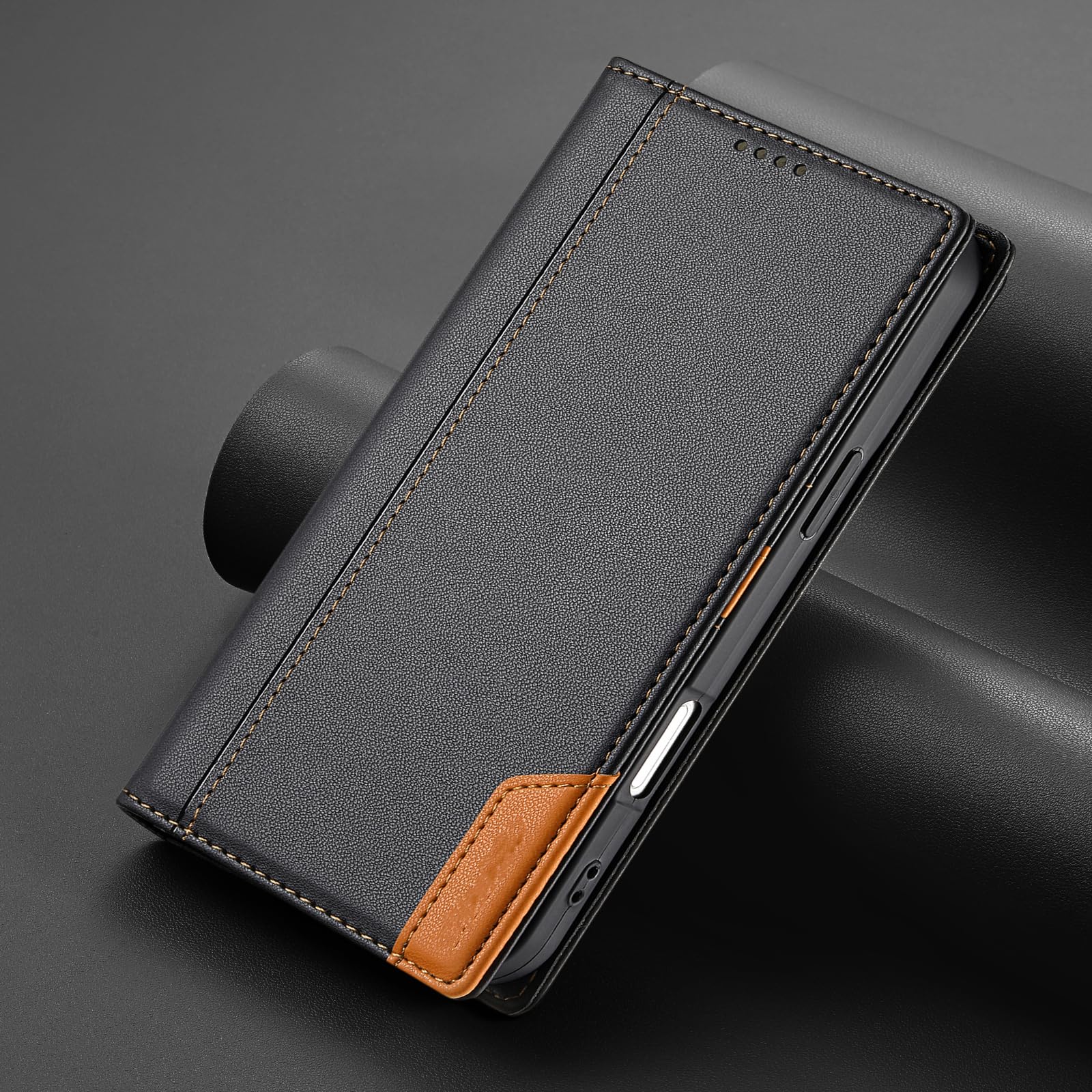Custodia magnetica a libro in pelle di lusso con portafoglio e scomparto per carte per iPhone 16 (per iPhone 16/Nero)