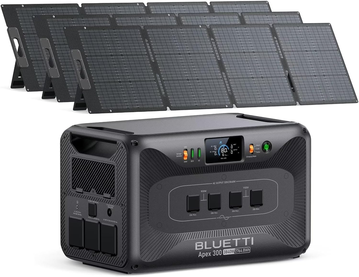 BLUETTI Apex 300 Solar Generator with 3 200W Solar Panels, 2764.8Wh LFP Battery Backup with 6 3840W AC Outlets (7680W Surge), 120V/240V Dual Voltage, Ideal for Camping and Off-Grid Living
