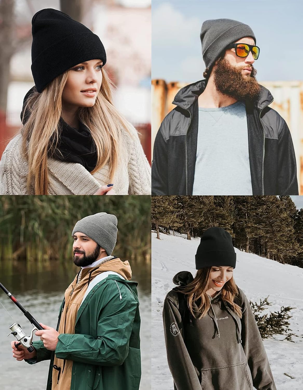 IYEBRAO 2-Pack Men's Daily Beanie Hat Cuffed Plain Skull Knit Cap Warm Soft Snug Beanie for Men & Women