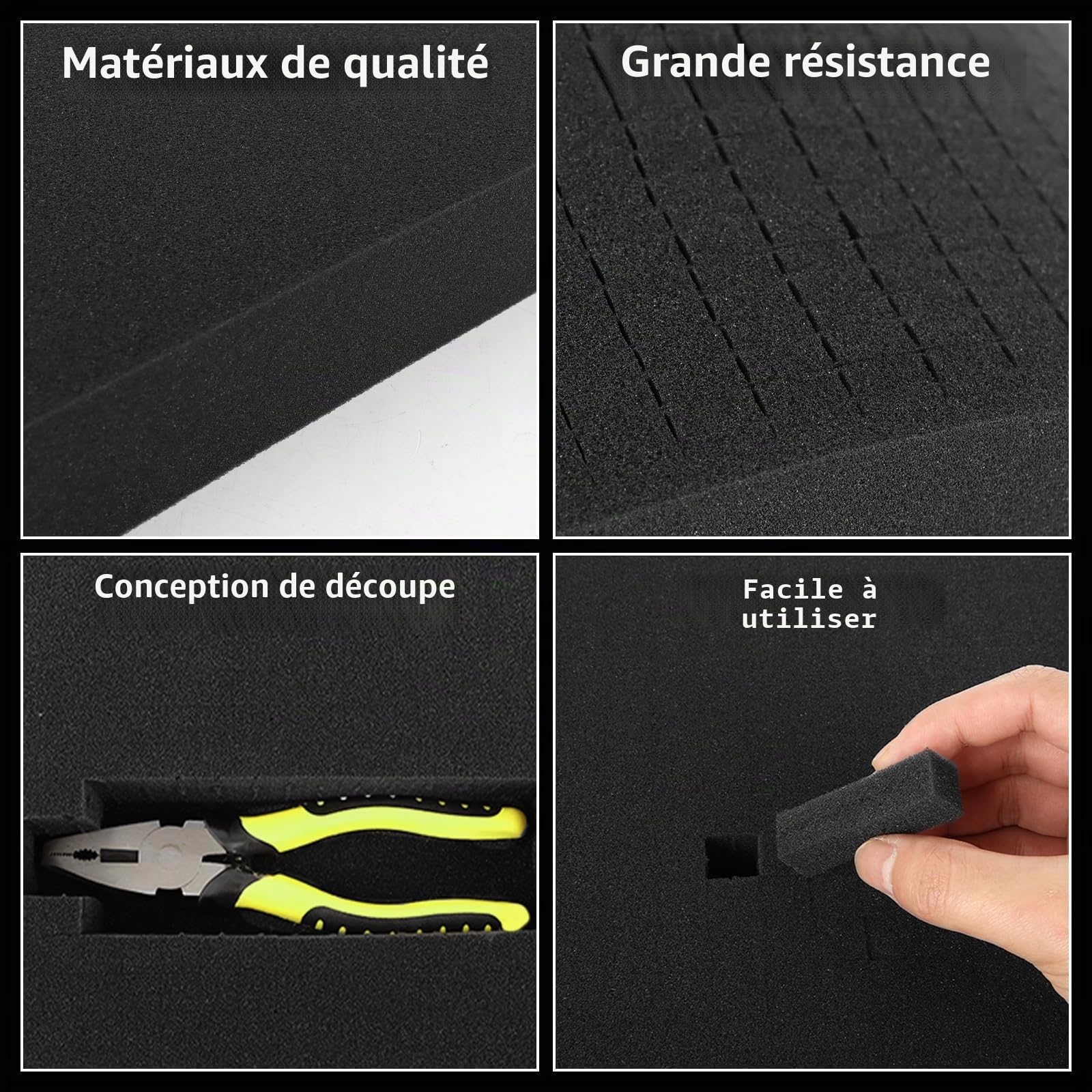 Mousse prédécoupée Cube 3 pièces 400 x 300 x 5/10 mm, Plaque de Mousse à découper pour Étui Rigide