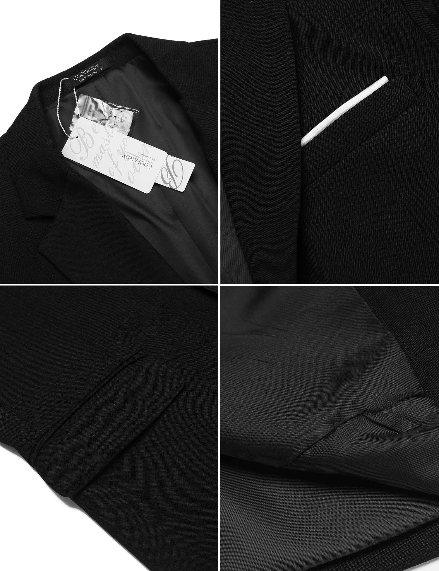 COOFANDY Giacca da Abito da Uomo, vestibilità Slim, Blazer Sportivo, Giacca da Uomo, Matrimonio Business, 1 Bottone, Nero S