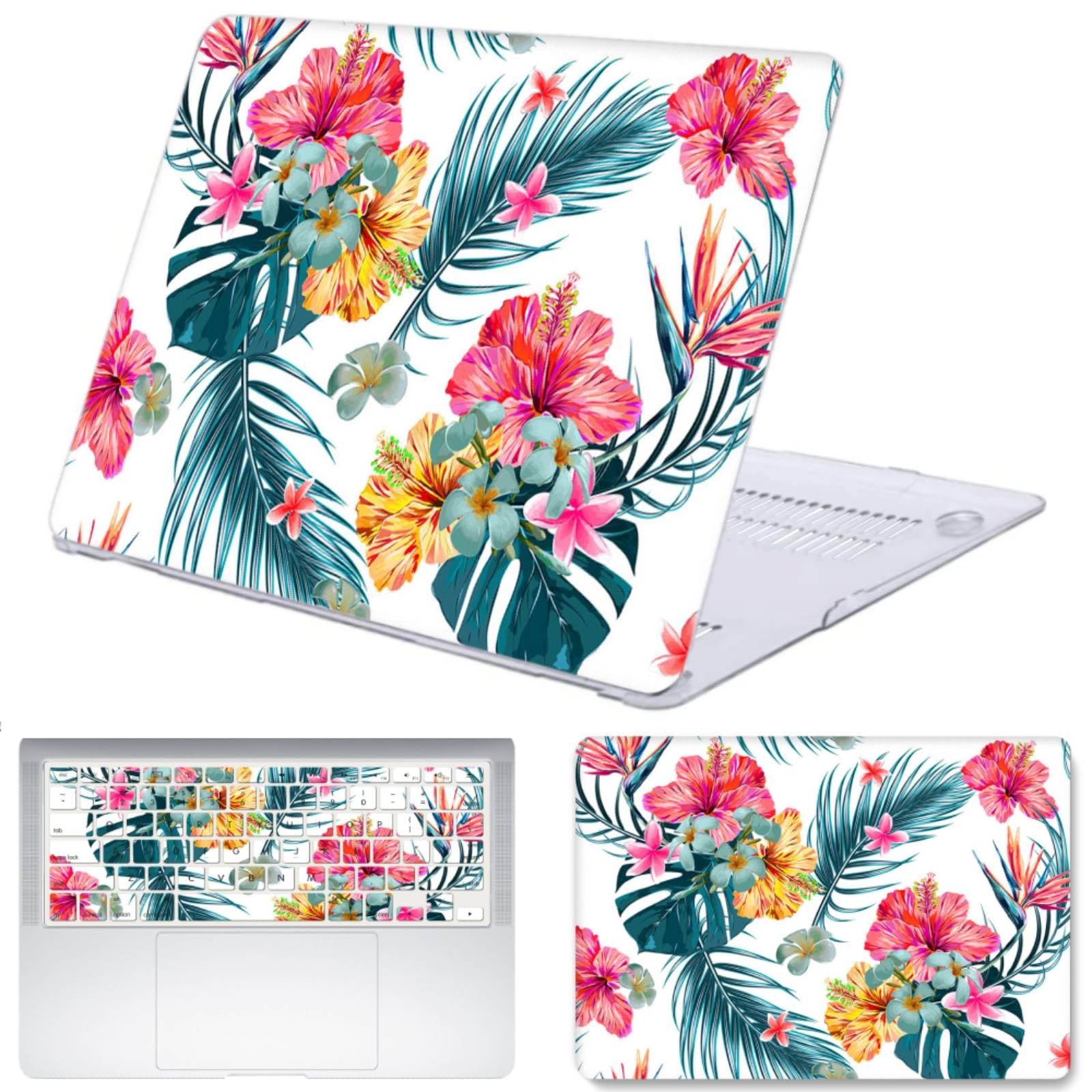 Carcasa MacBook 12 modelo A1534 con protector teclado flor tropical roja 8
