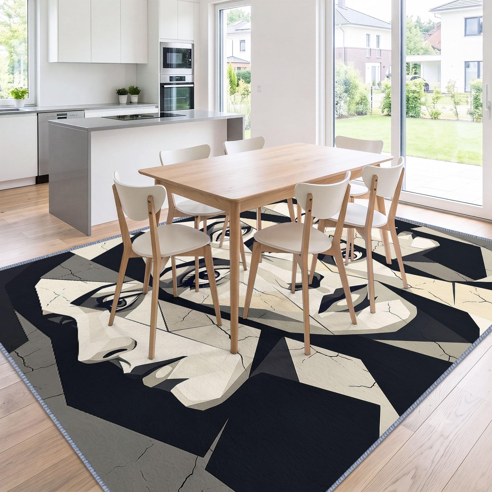 Fragments Visage Géométrique Tapis Salon 120x170cm, Lavable Moquette