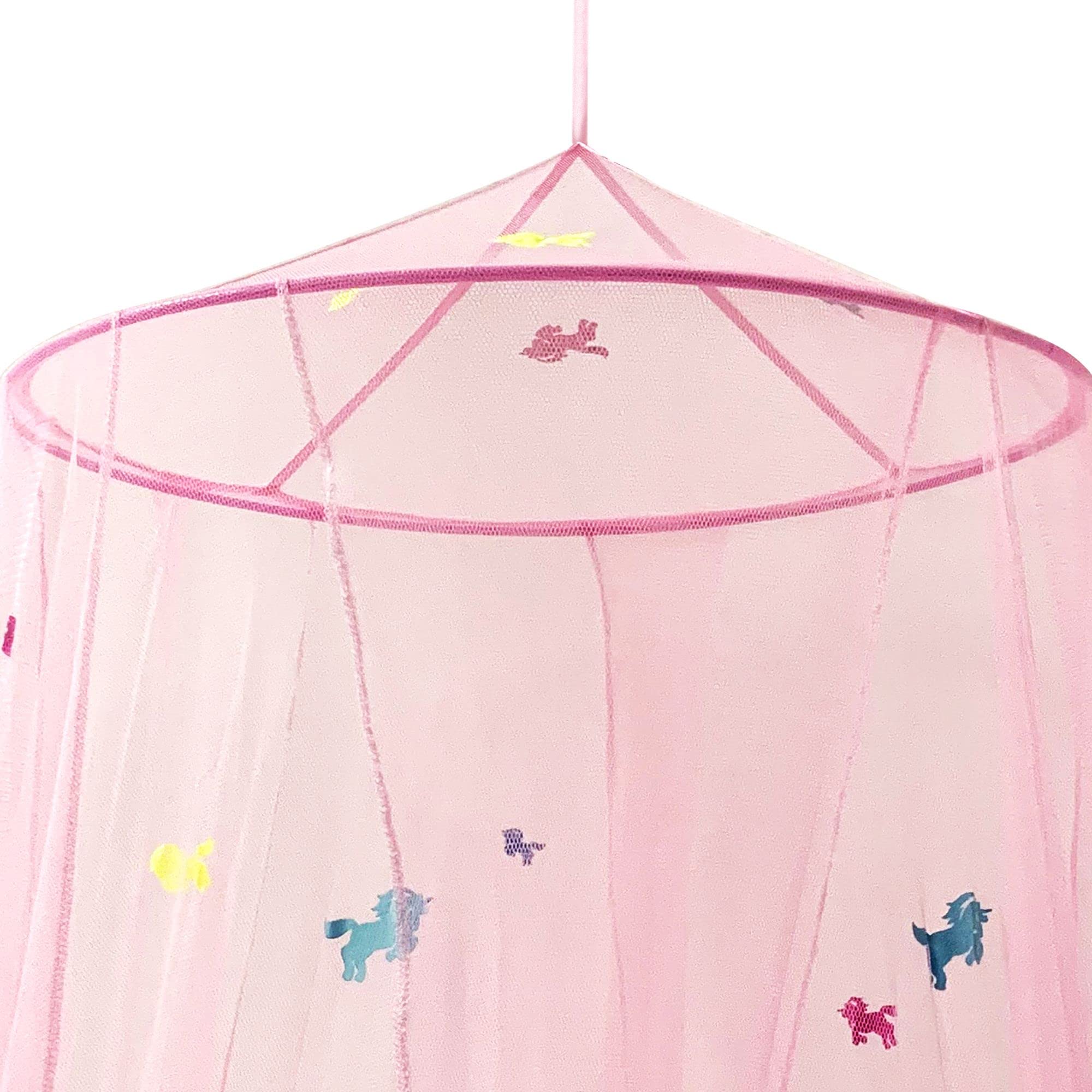Rose Lit à baldaquin pour Filles avec pré-collés luisant dans Les Licornes Sombres - Décor de Chambre en moustiquaire Princesse